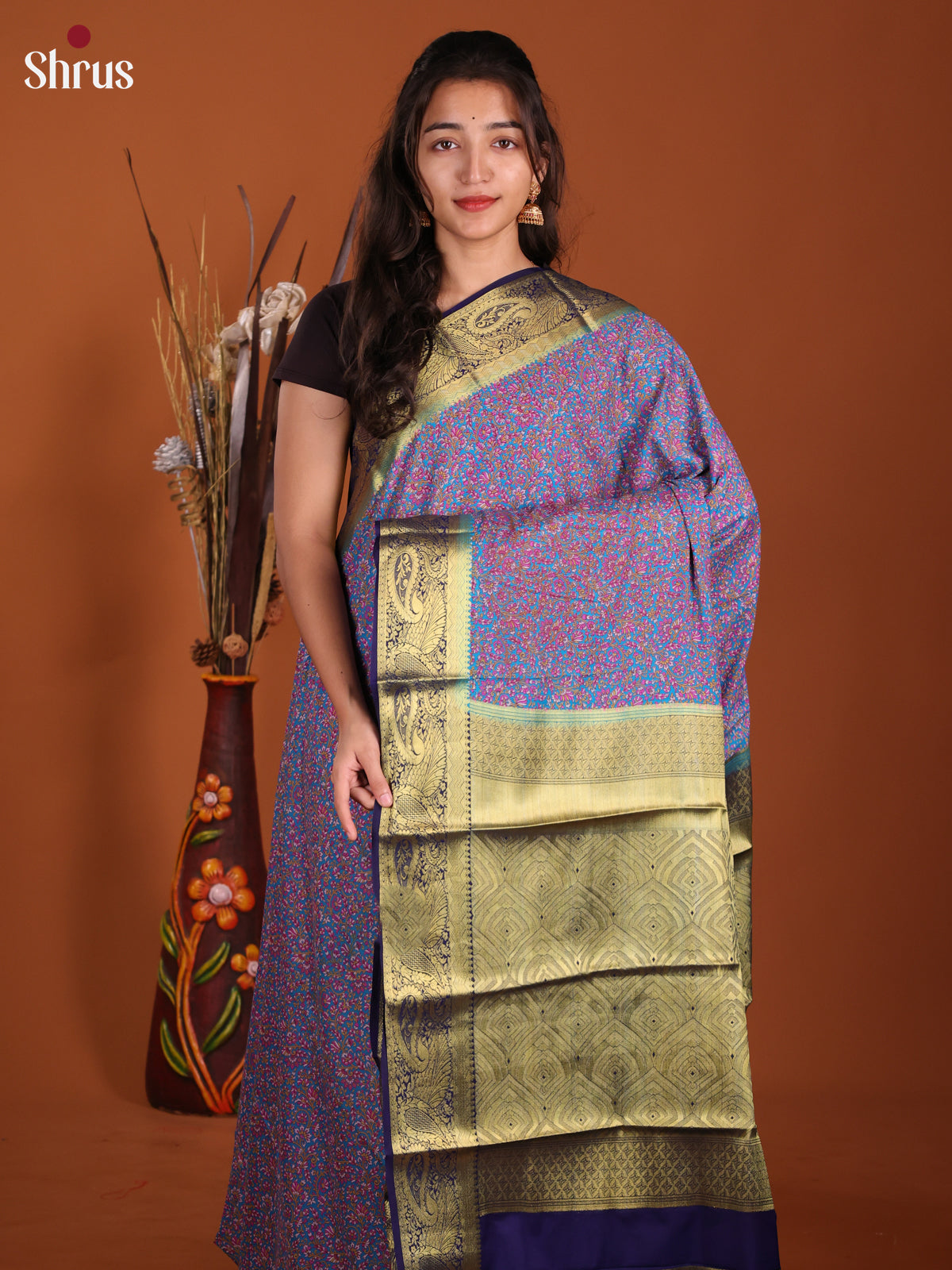 Blue - Semi Mysoresilk Saree