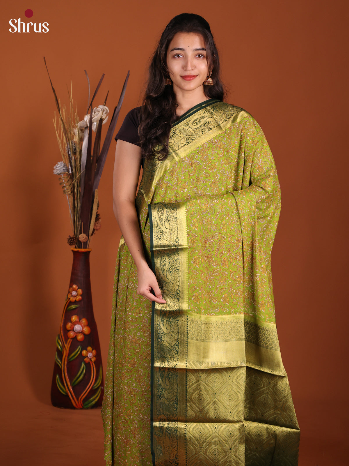 Light Green & Green- Semi Mysoresilk Saree - Shop on Shrus.com