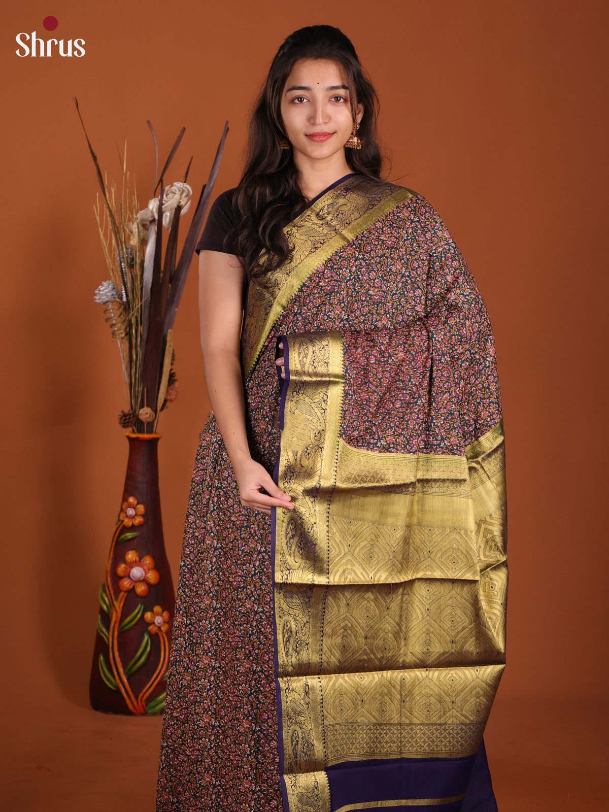 Green & Violet - Semi Mysoresilk Saree