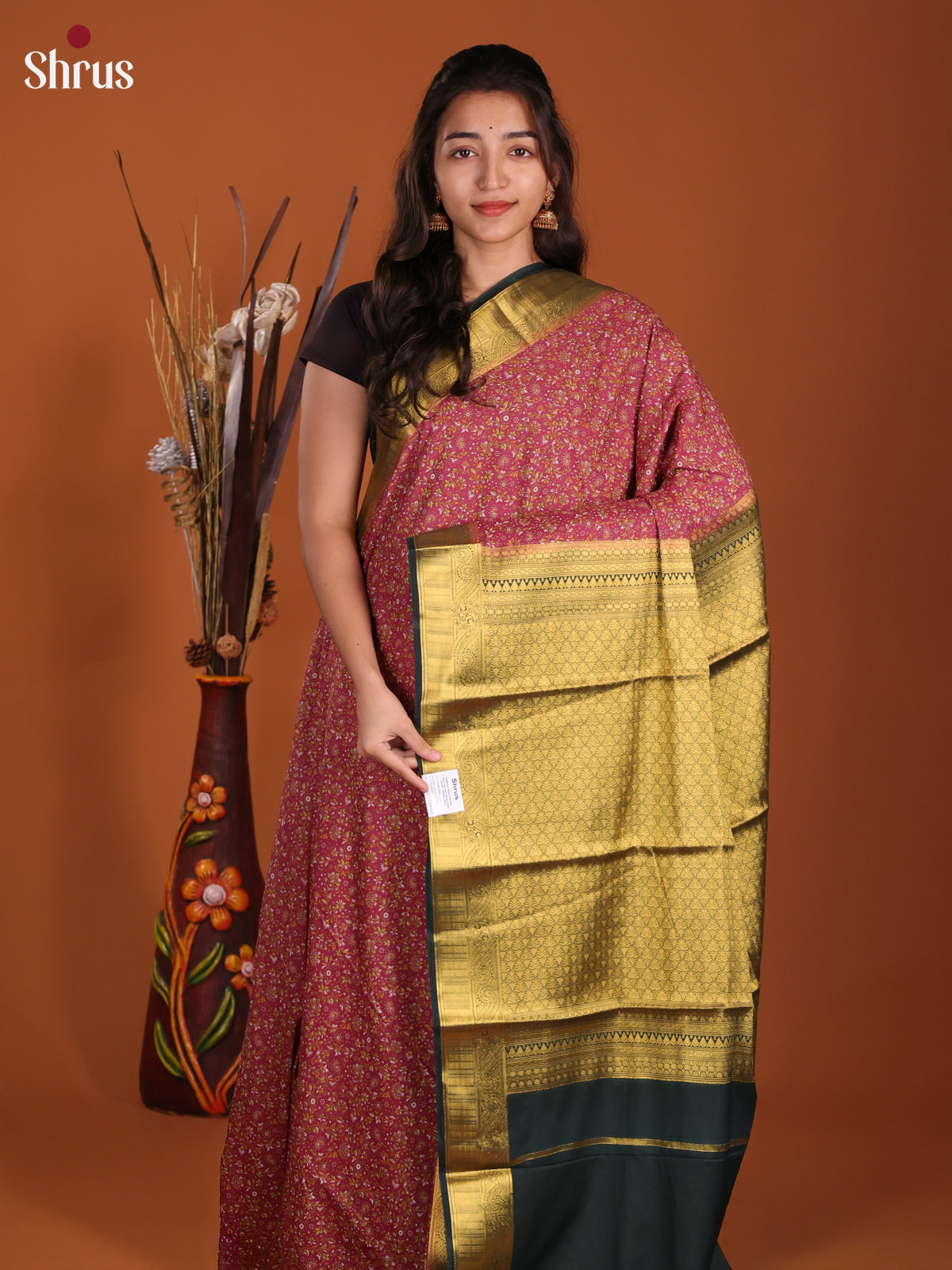 Red & Green - Semi Mysoresilk Saree