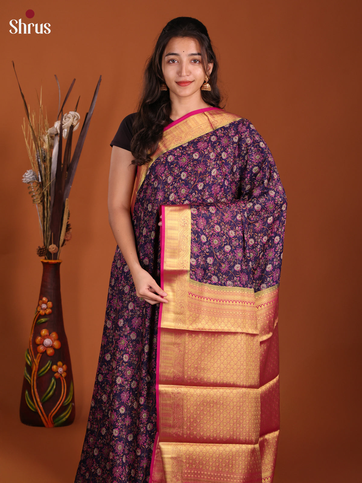 Blue & Pink - Semi Mysoresilk Saree