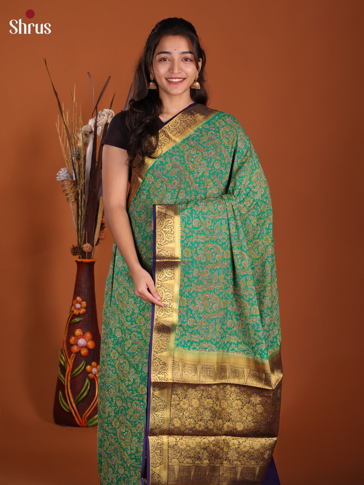 Green & Blue - Semi Mysoresilk Saree