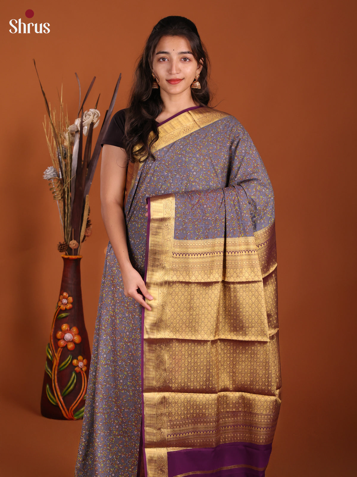 Blue & Violet- Semi Mysoresilk Saree