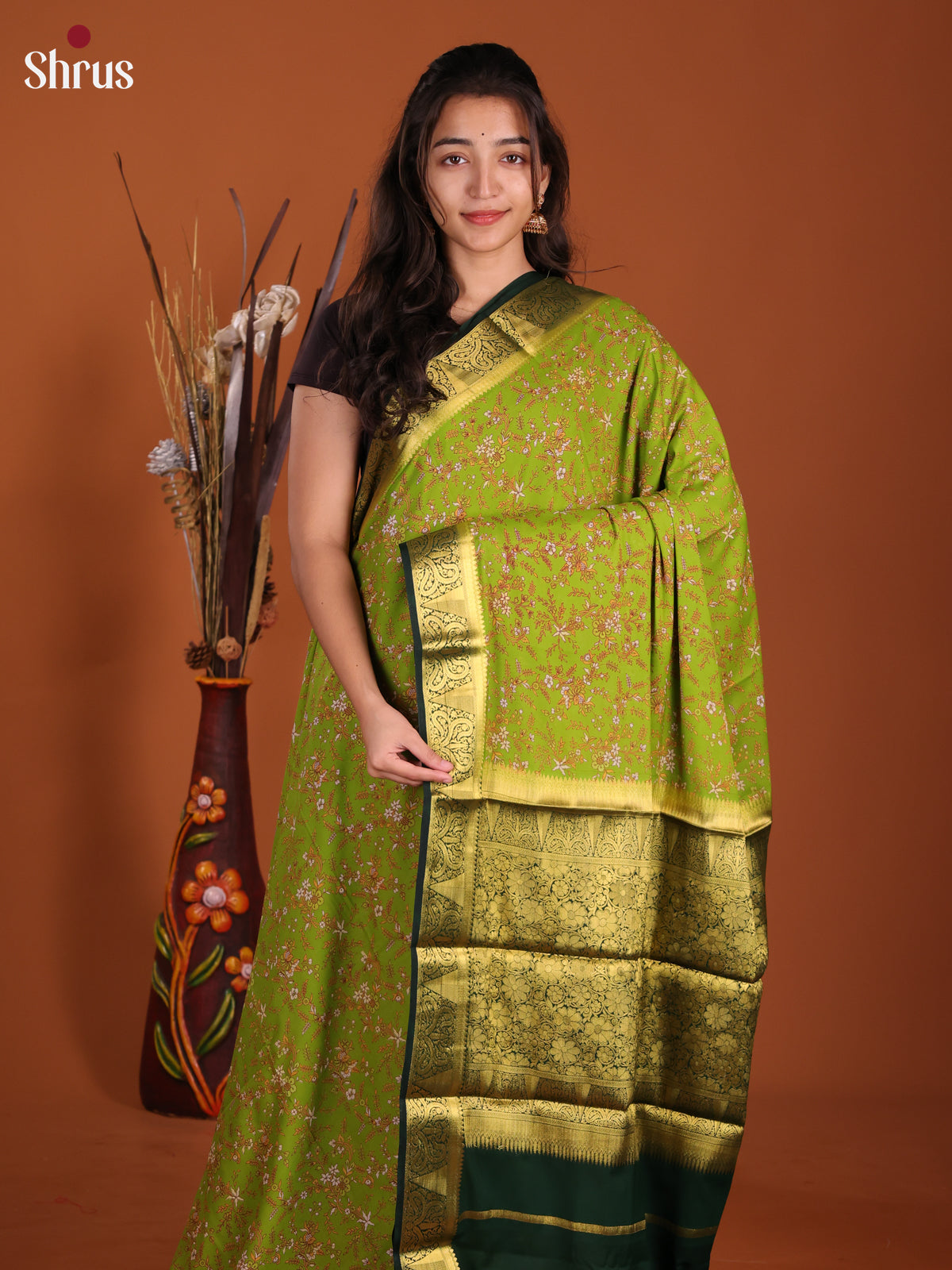 Light Green & Green- Semi Mysoresilk Saree - Shop on Shrus.com