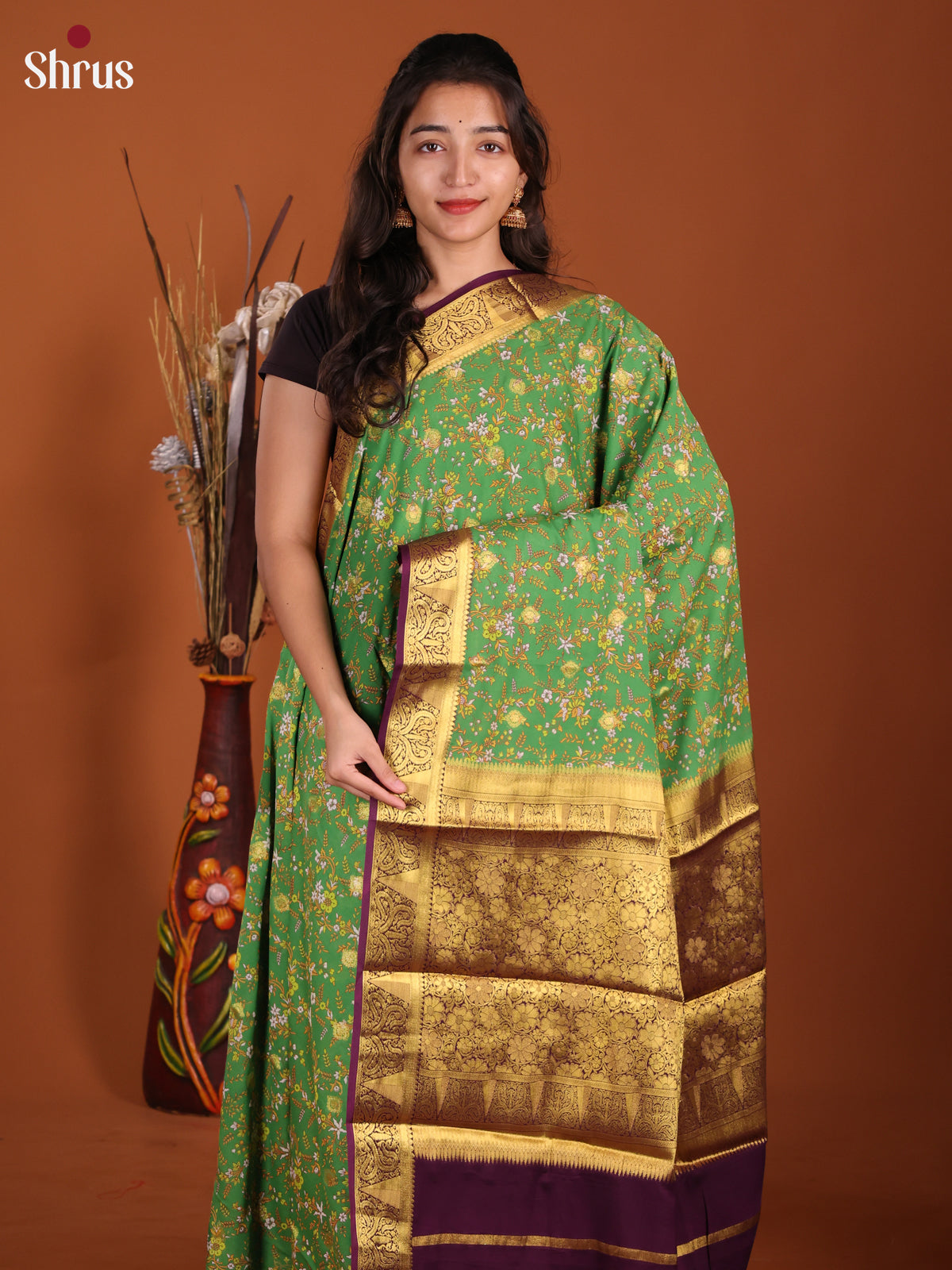 Green & Violet - Semi Mysoresilk Saree