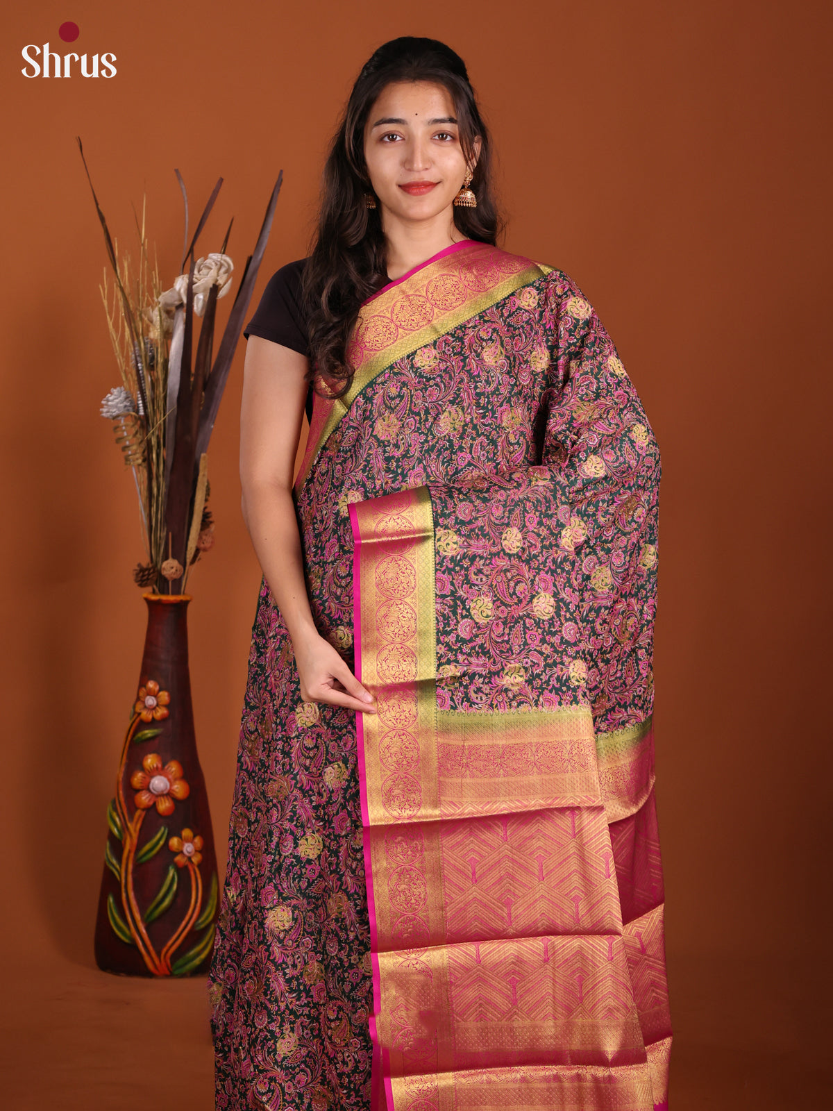 Green & Pink - Semi Mysoresilk Saree - Shop on Shrus.com