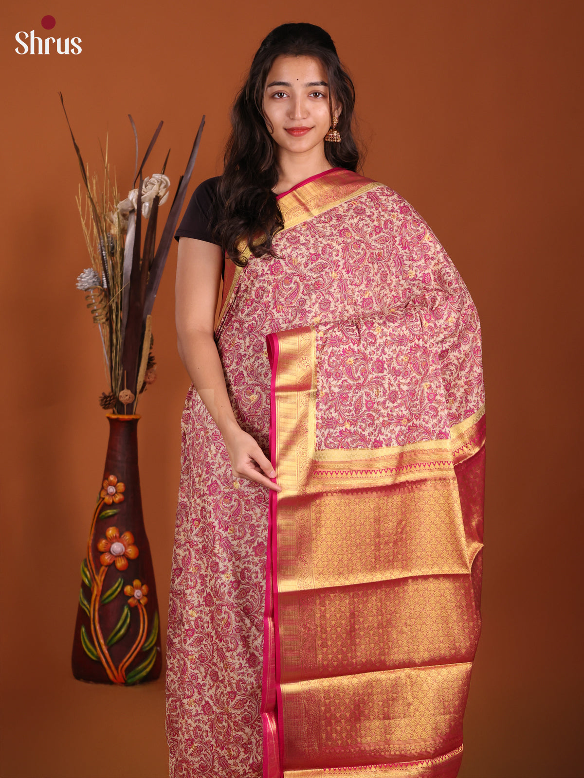 Grey & Majenta - Semi Mysoresilk Saree - Shop on Shrus.com
