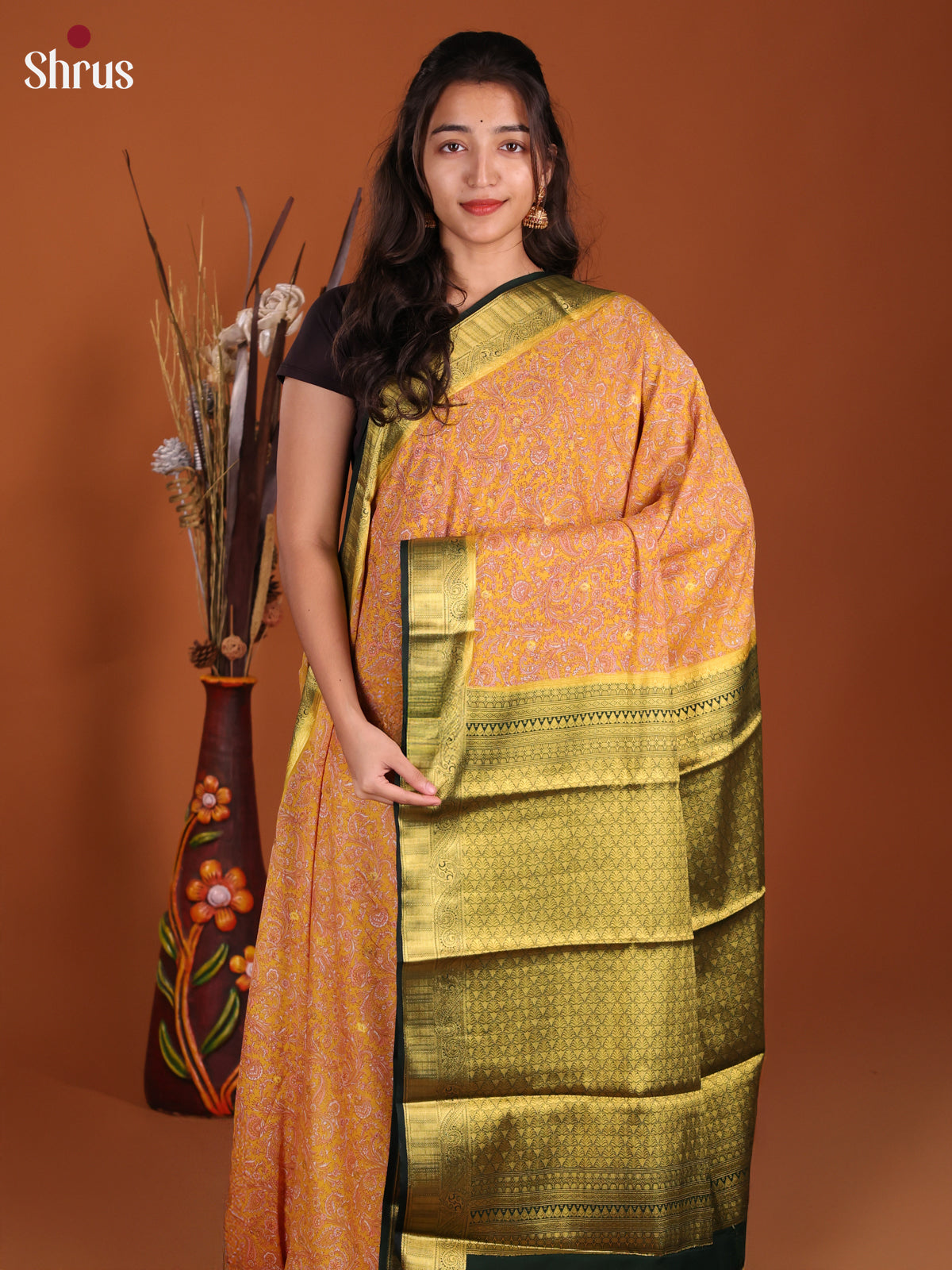 Mustard & Green - Semi Mysoresilk Saree - Shop on Shrus.com