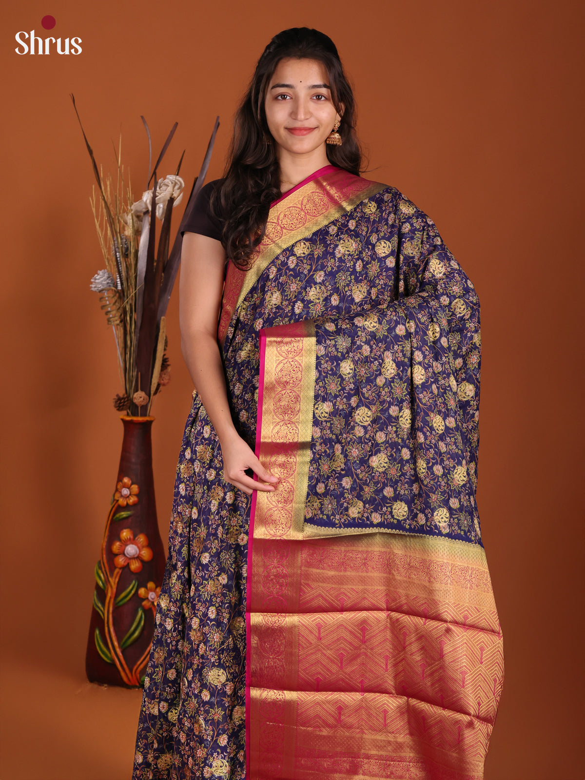 Blue & Purple - Semi Mysoresilk Saree