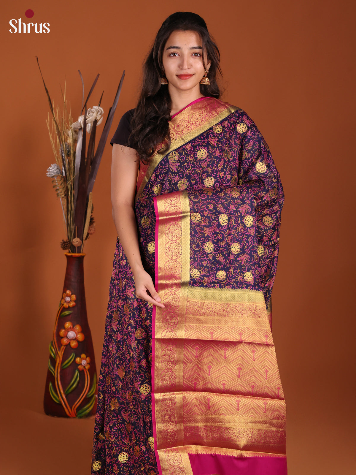 Blue & Pink - Semi Mysoresilk Saree