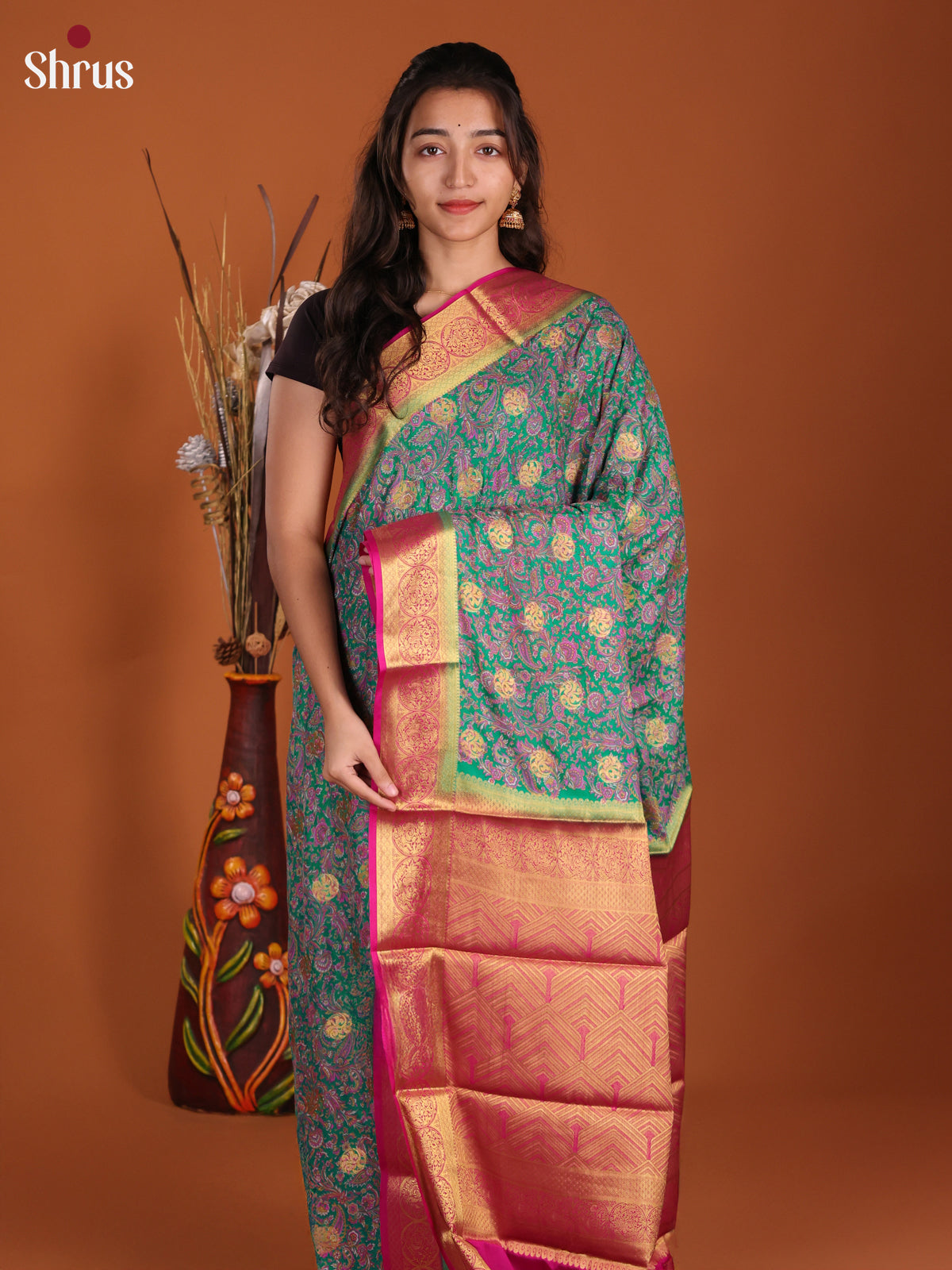 Green & Pink - Semi Mysoresilk Saree