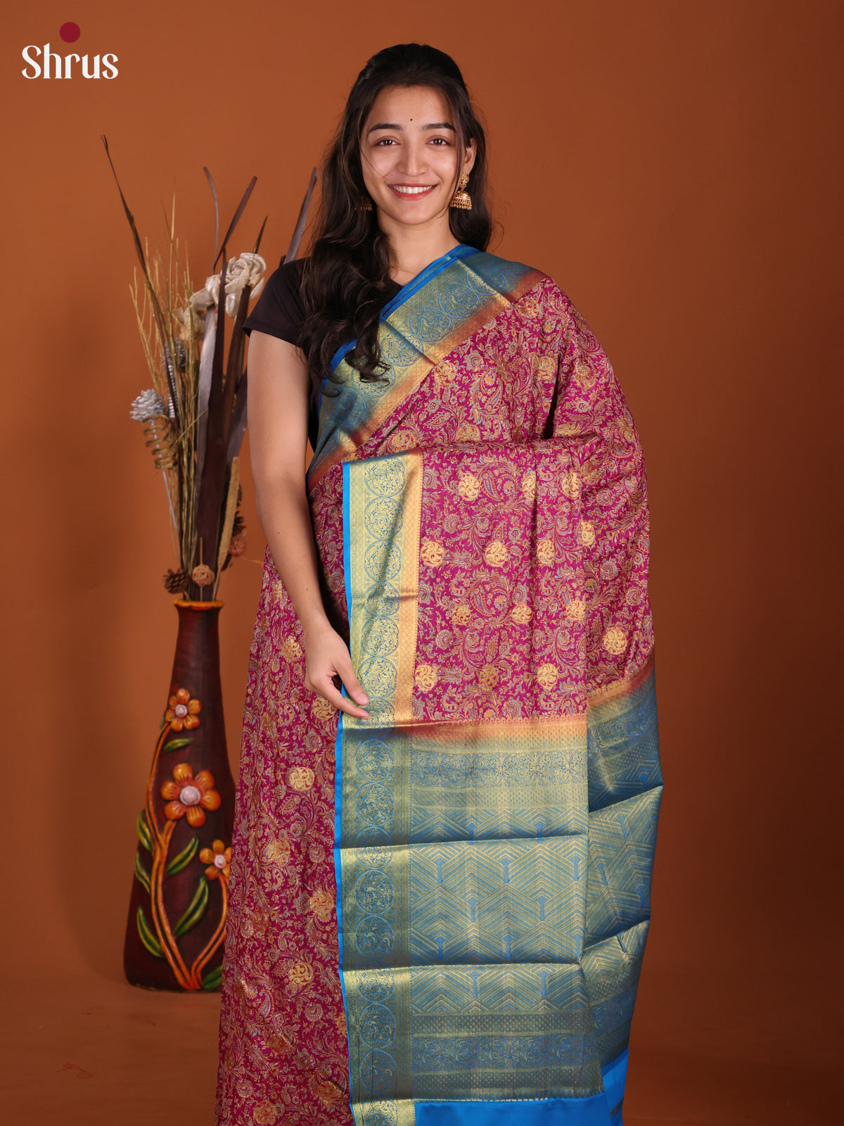 Purple & Blue - Semi Mysoresilk Saree