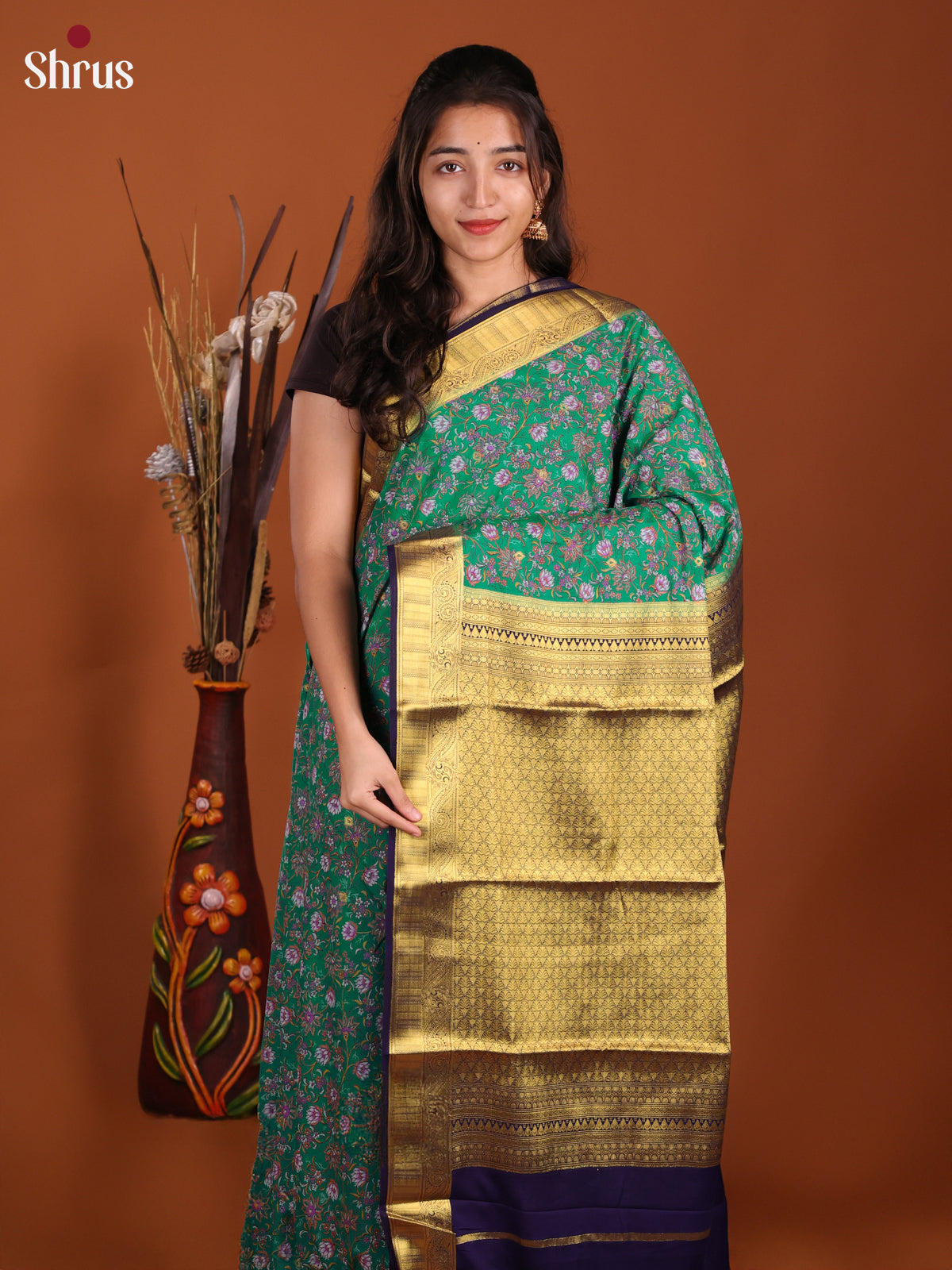 Green & Blue - Semi Mysoresilk Saree