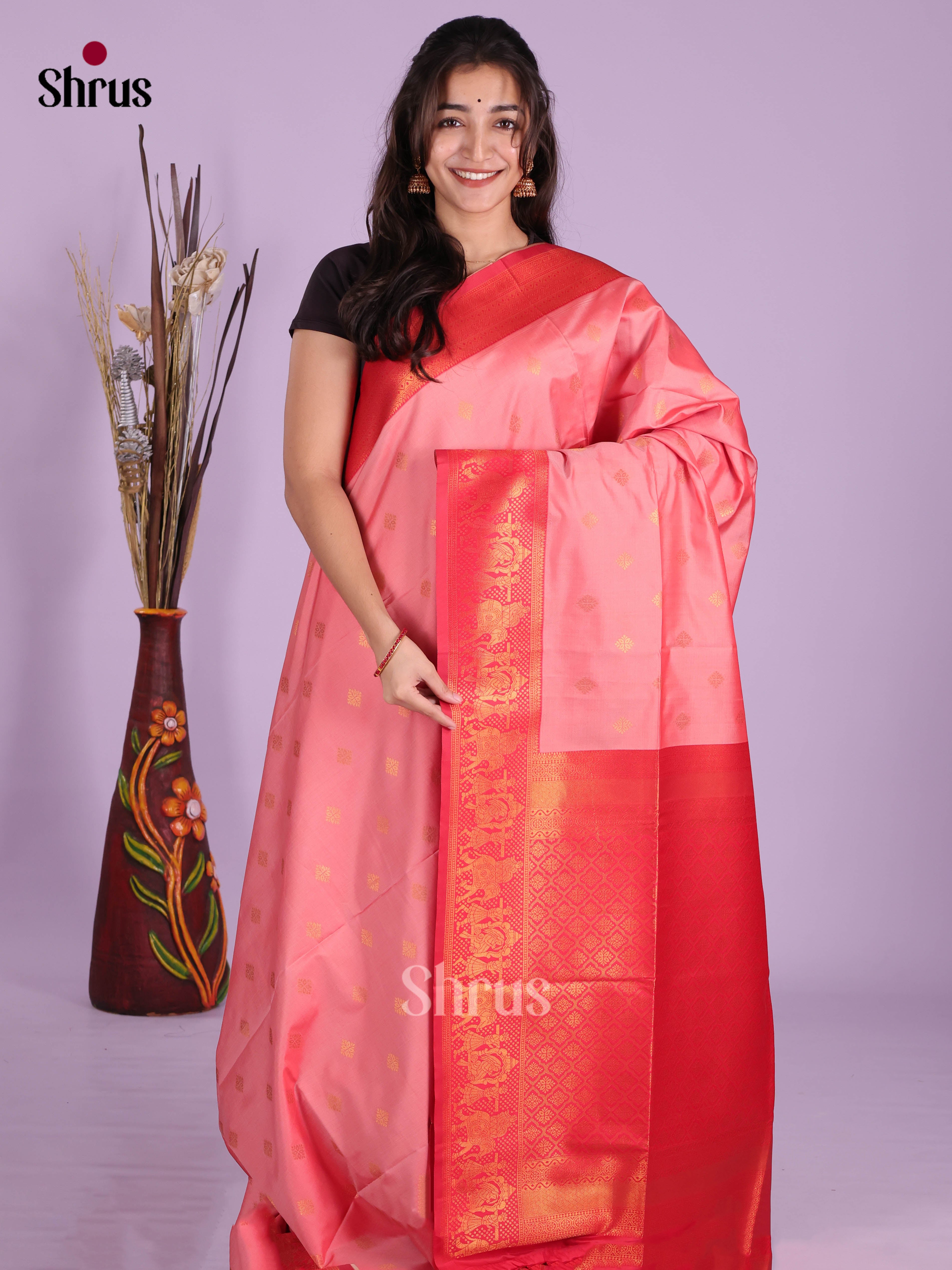 Pink & Red - Semi Softsilk Saree