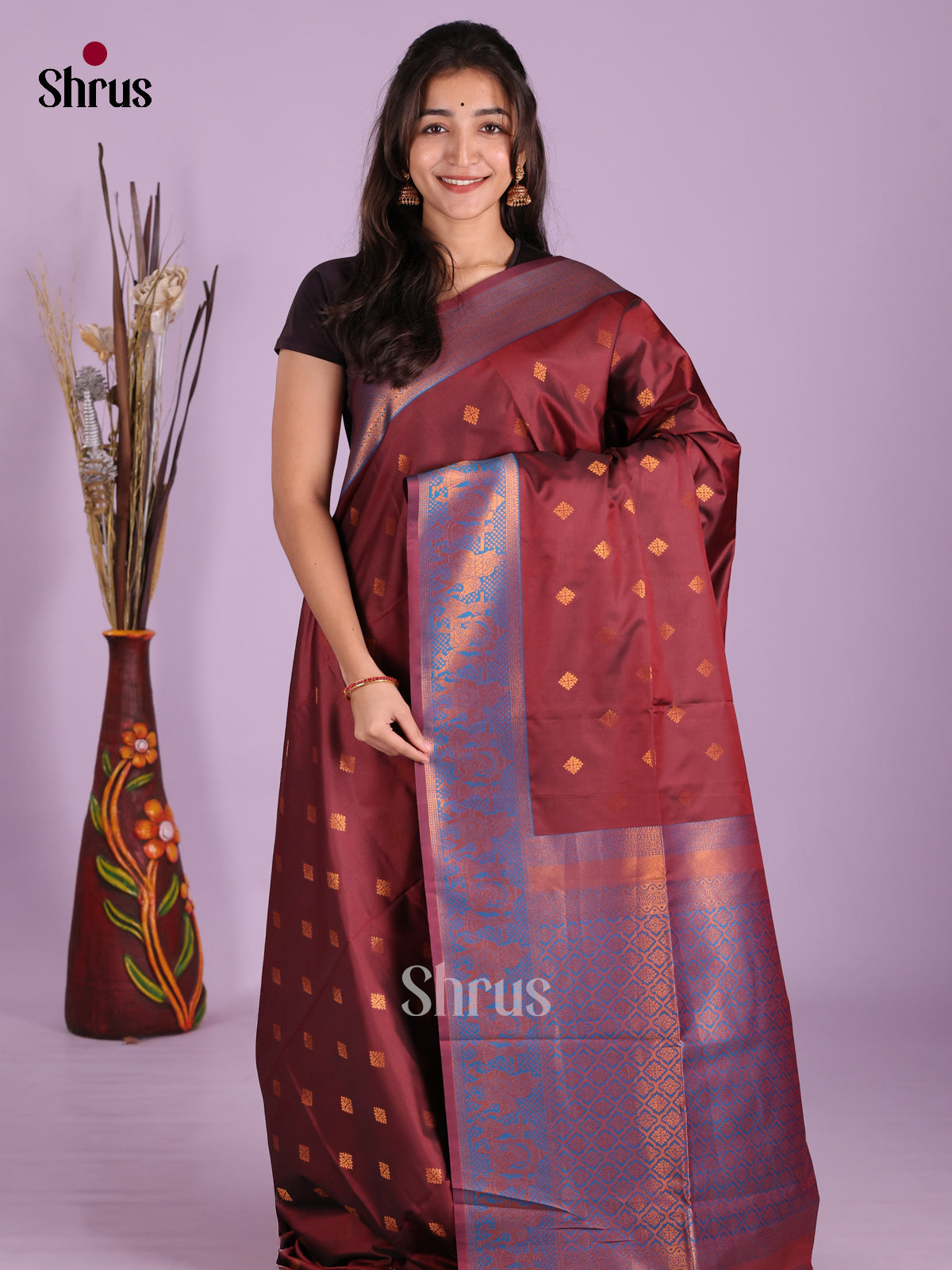 Maroon & Blue- Semi Softsilk Saree