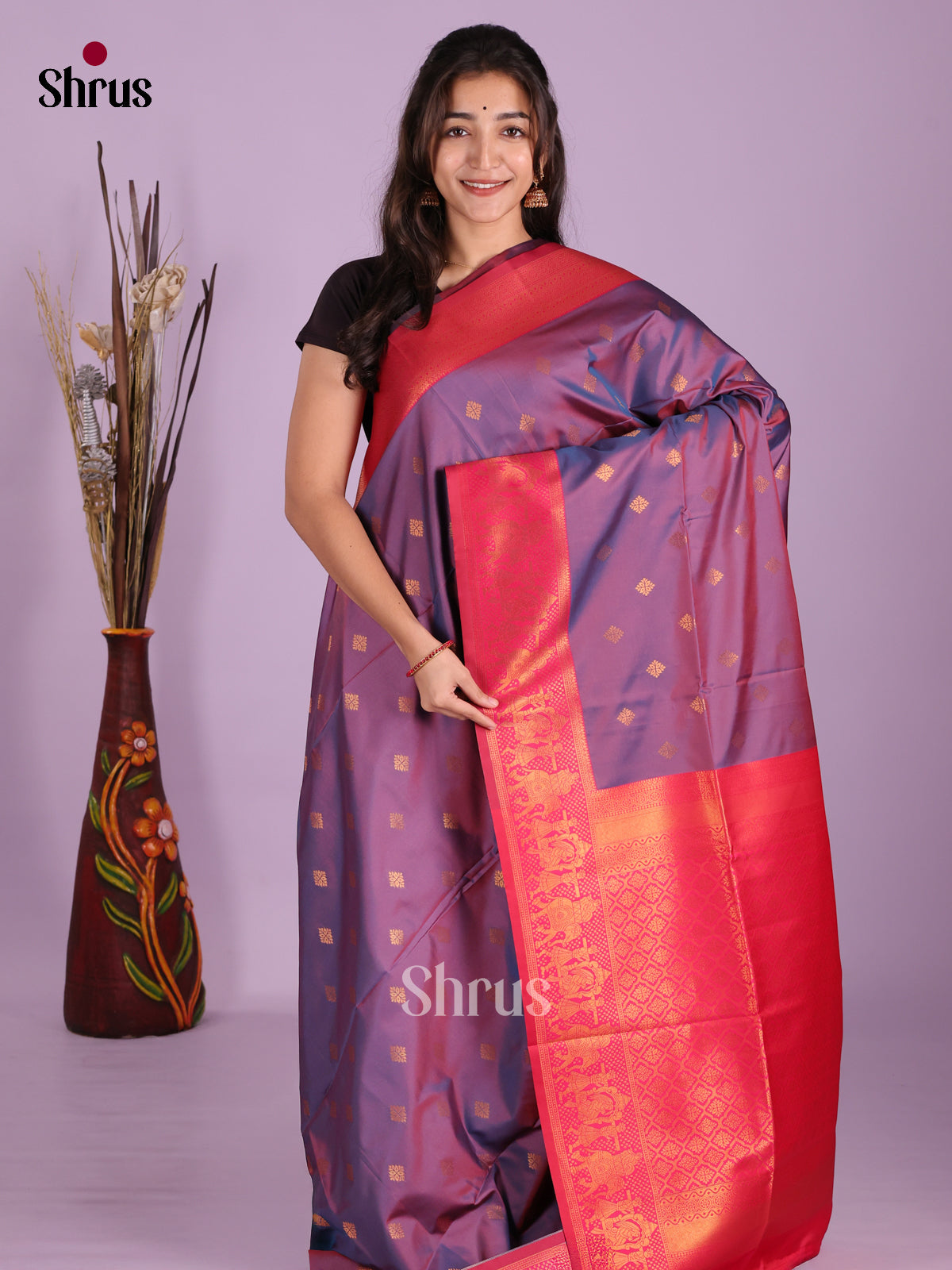 Double Shaded Purple & Pink - Semi Softsilk Saree