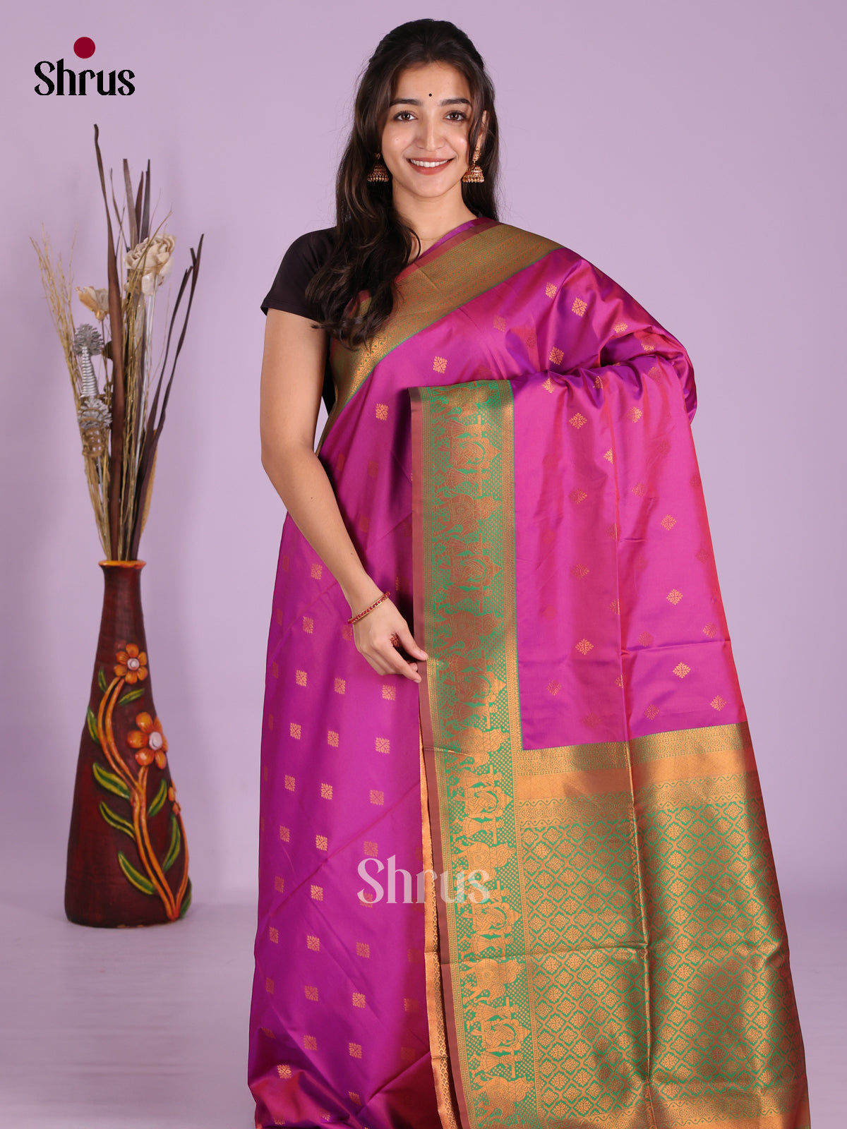 Pink & Green - Semi Softsilk Saree