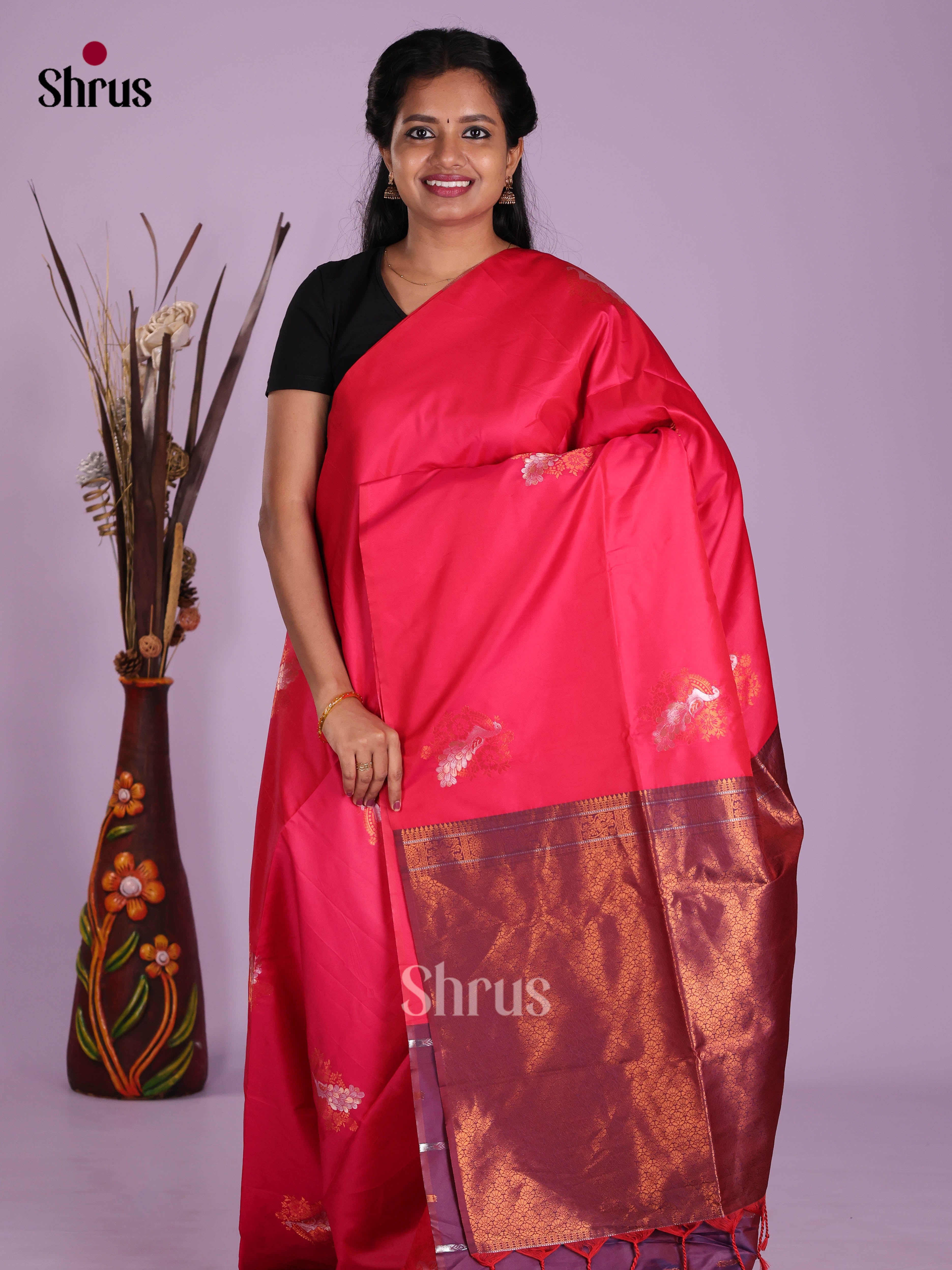 Pink & Purple- Semi Softsilk Saree