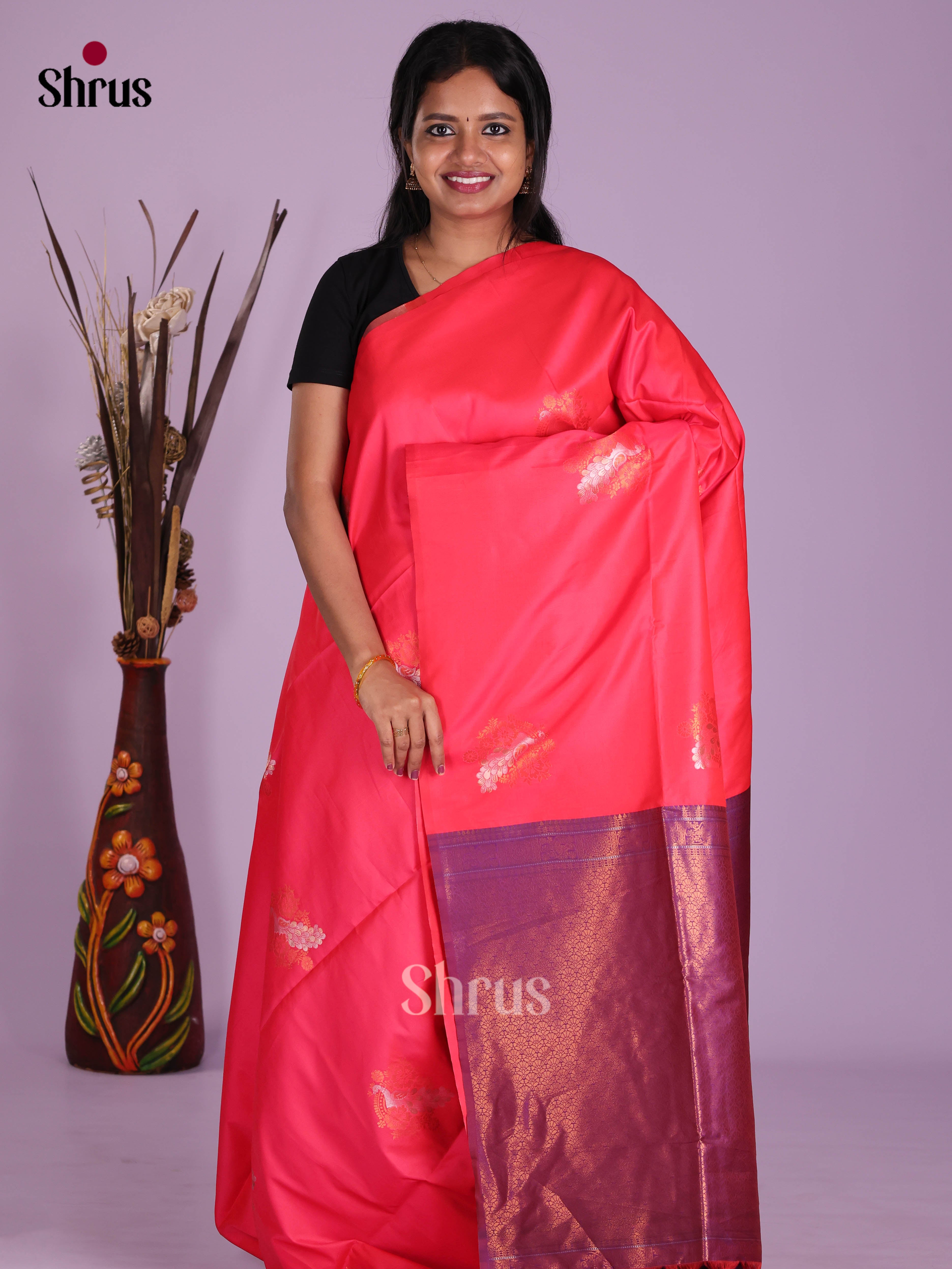 Pink & Purple - Semi Softsilk Saree