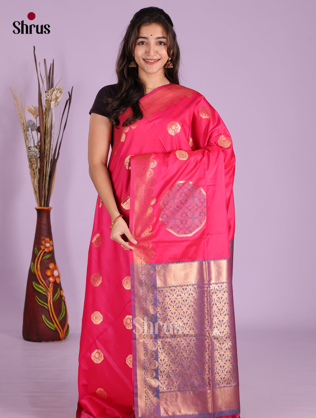 Pink & Blue- Semi Softsilk Saree