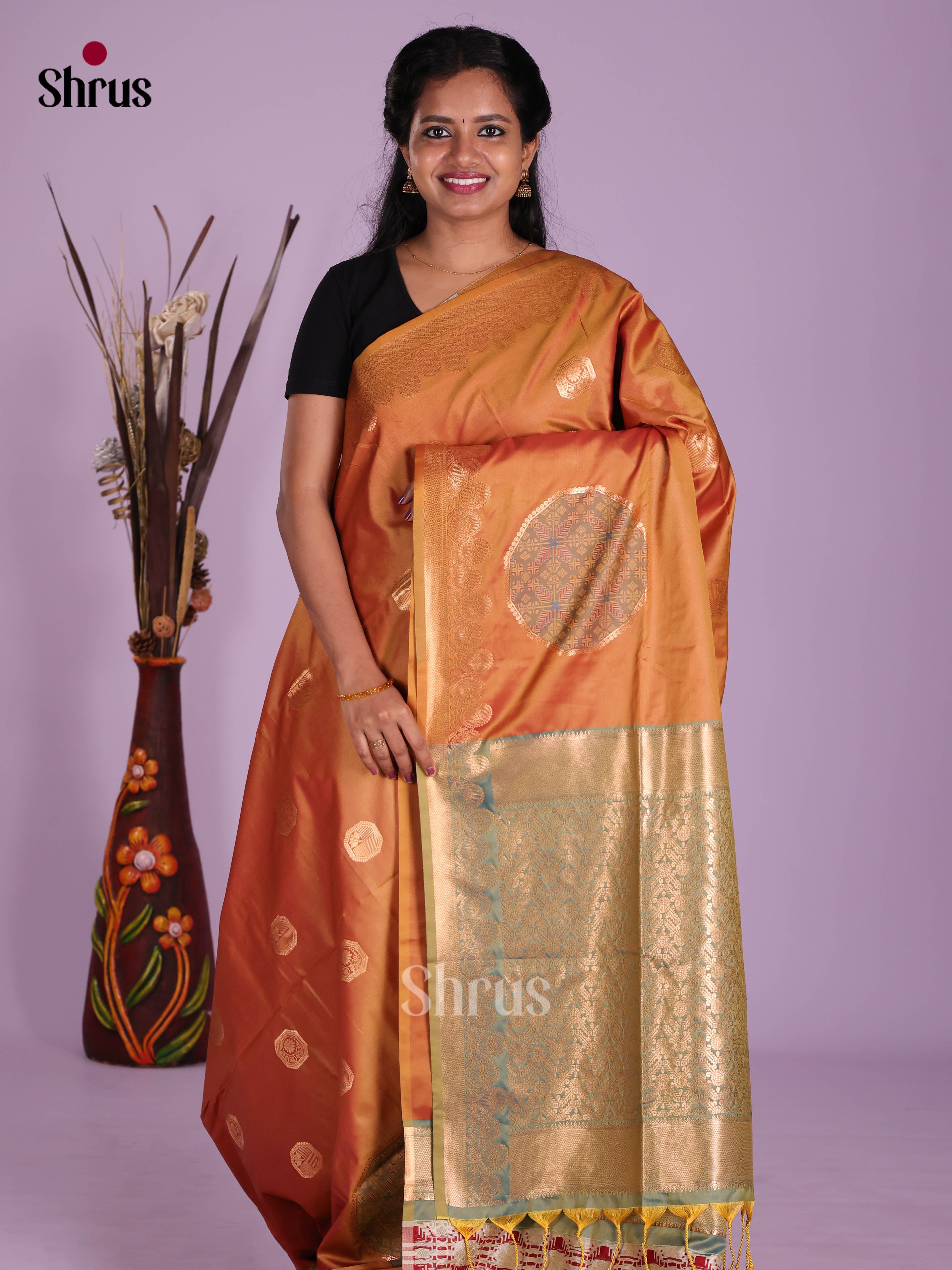 Brick & Blue - Semi Softsilk Saree