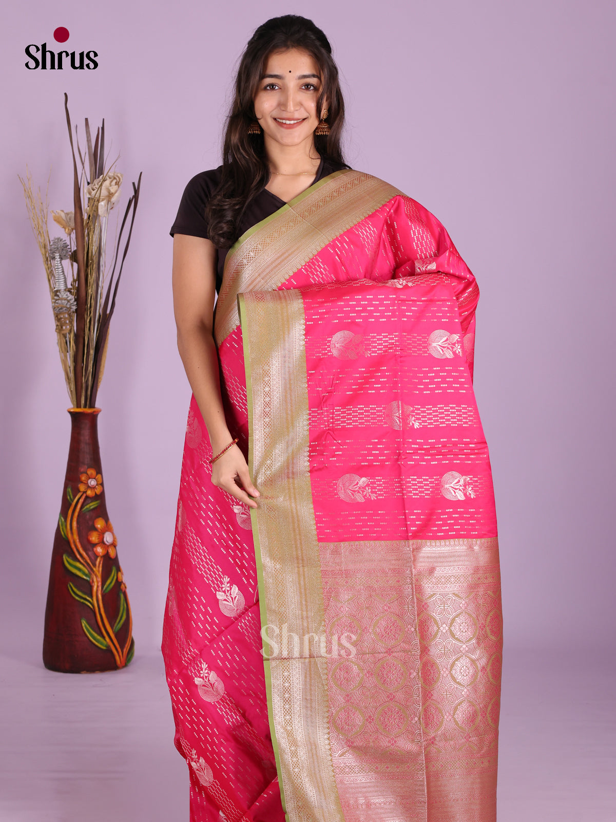 Pink & Green - Semi Softsilk Saree
