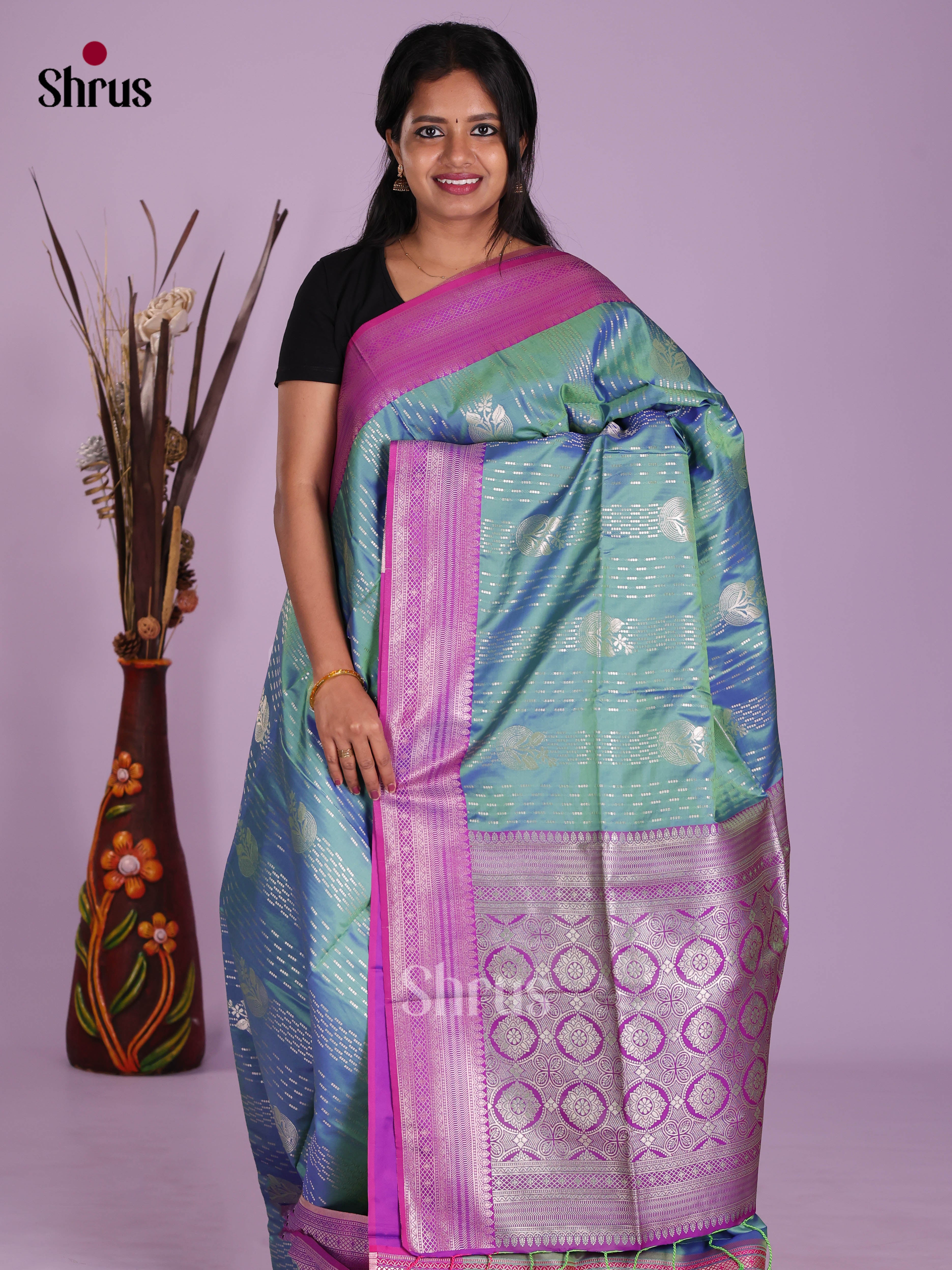 Green & Purple- Semi Softsilk Saree