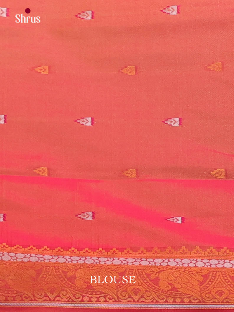 Green & Orange - Semi Softsilk Saree