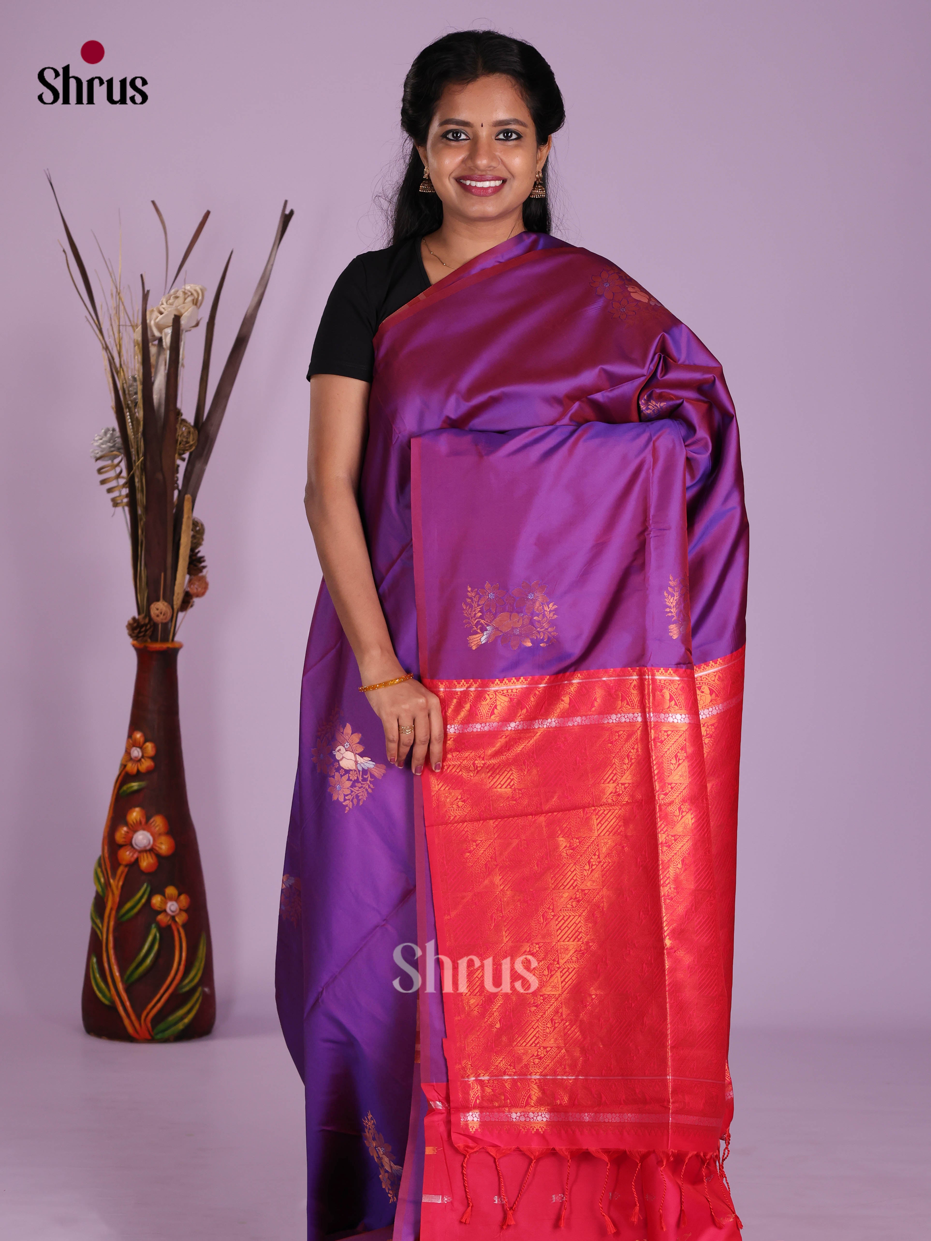 Purple & Pink - Semi Softsilk Saree