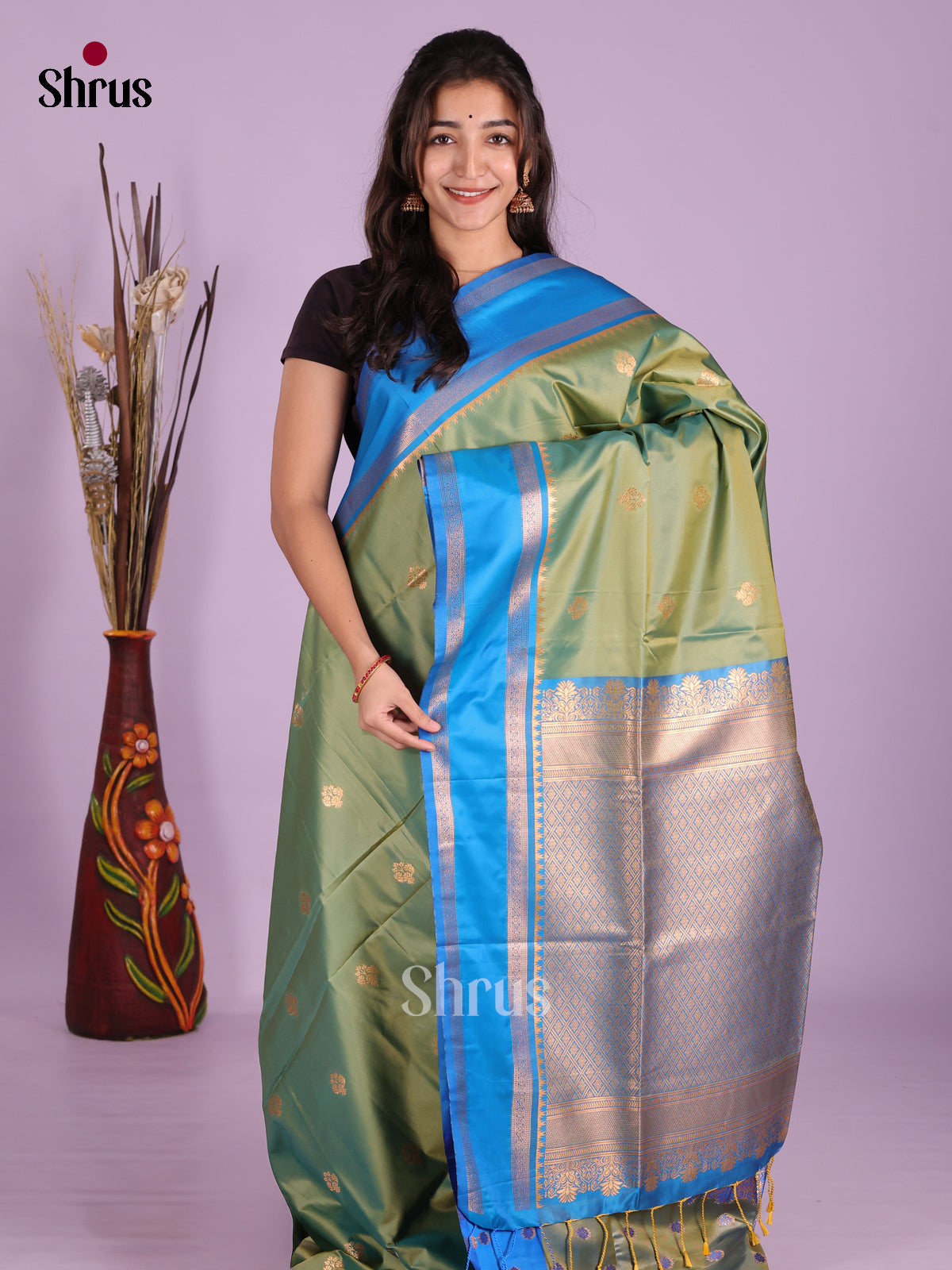 Green & Blue - Semi Softsilk Saree