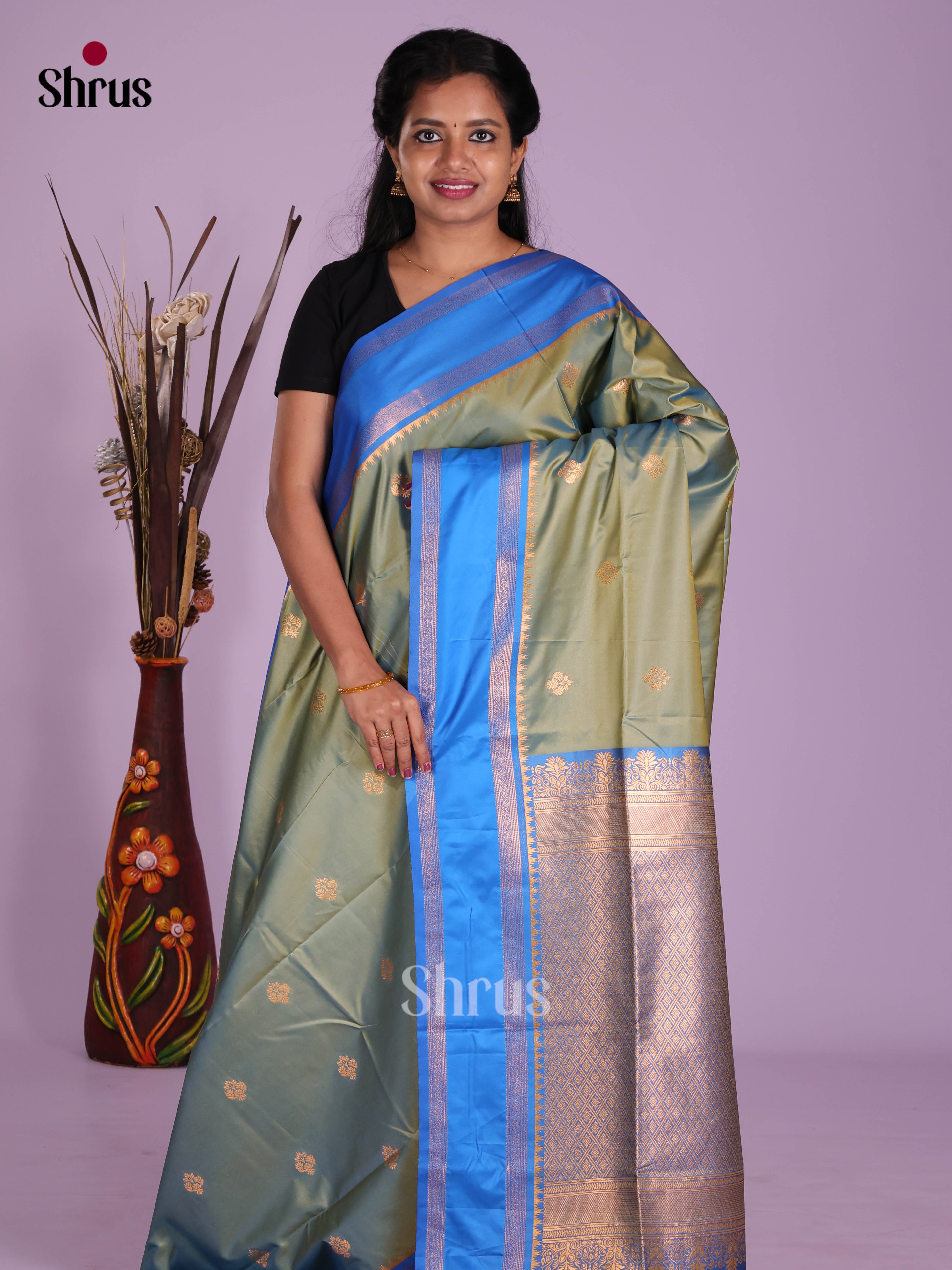 Double Shaded Green & Blue - Semi Softsilk Saree