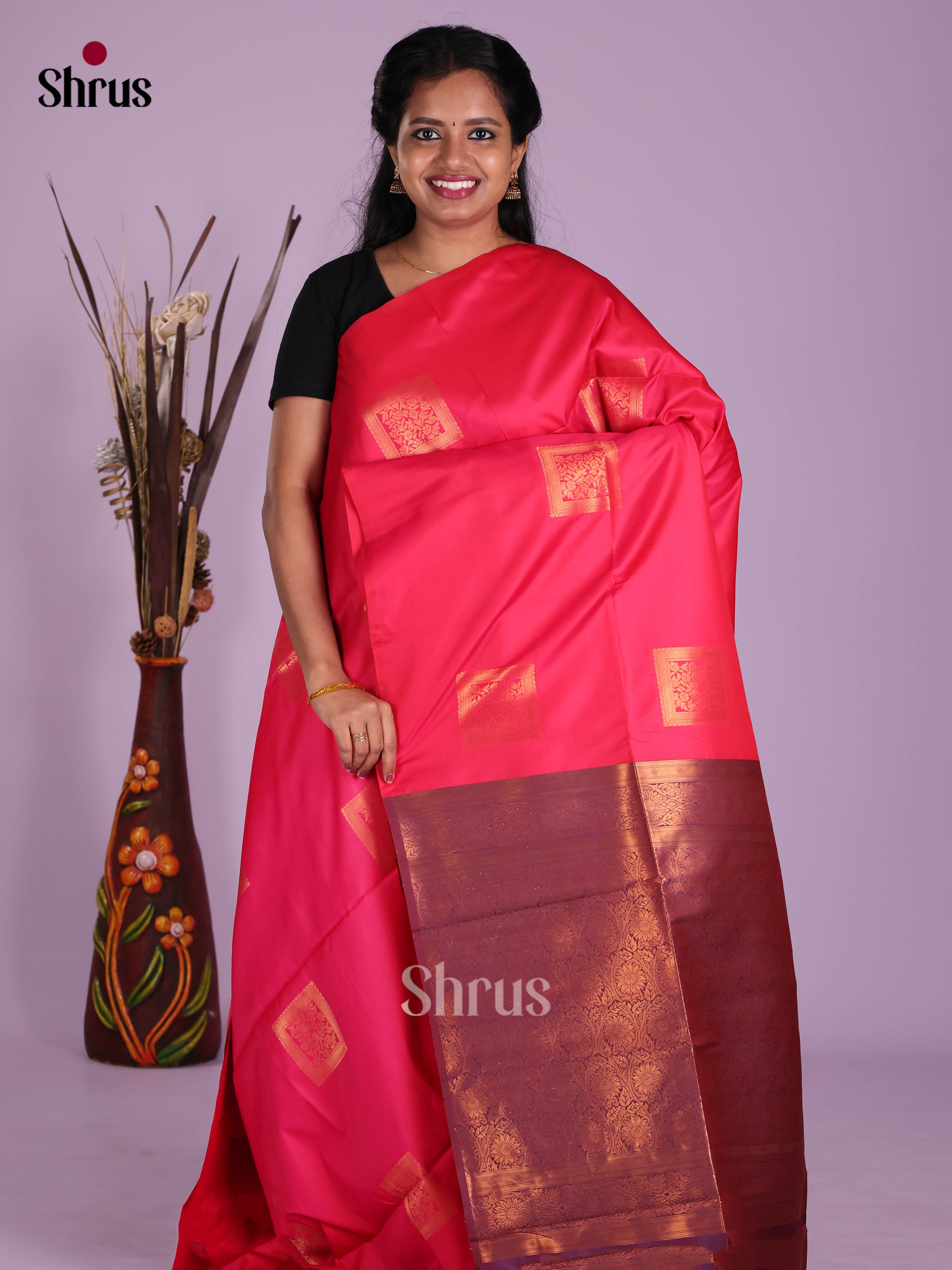 Pink & Purple - Semi Softsilk Saree