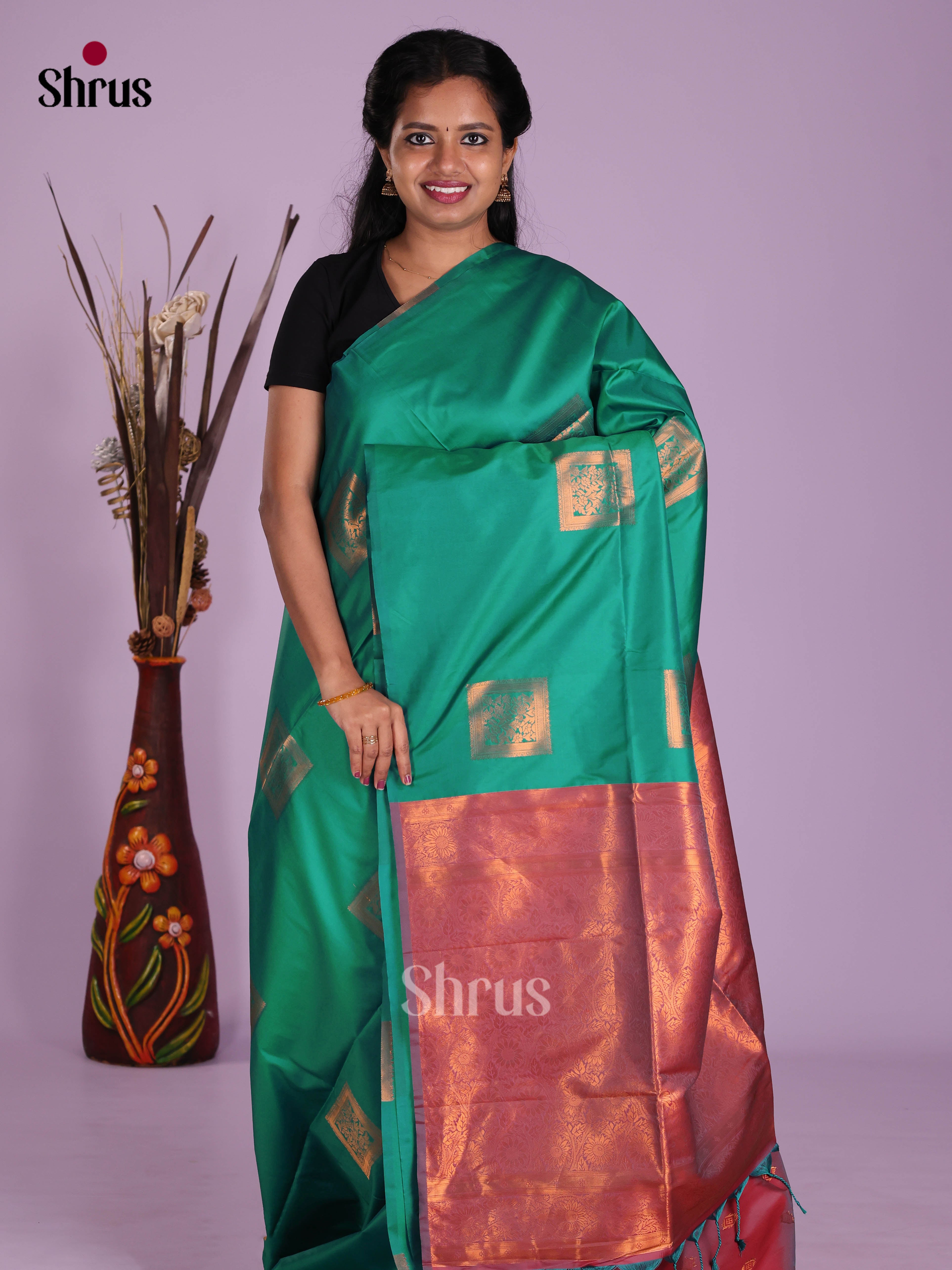 Green & Maroon - Semi Softsilk Saree