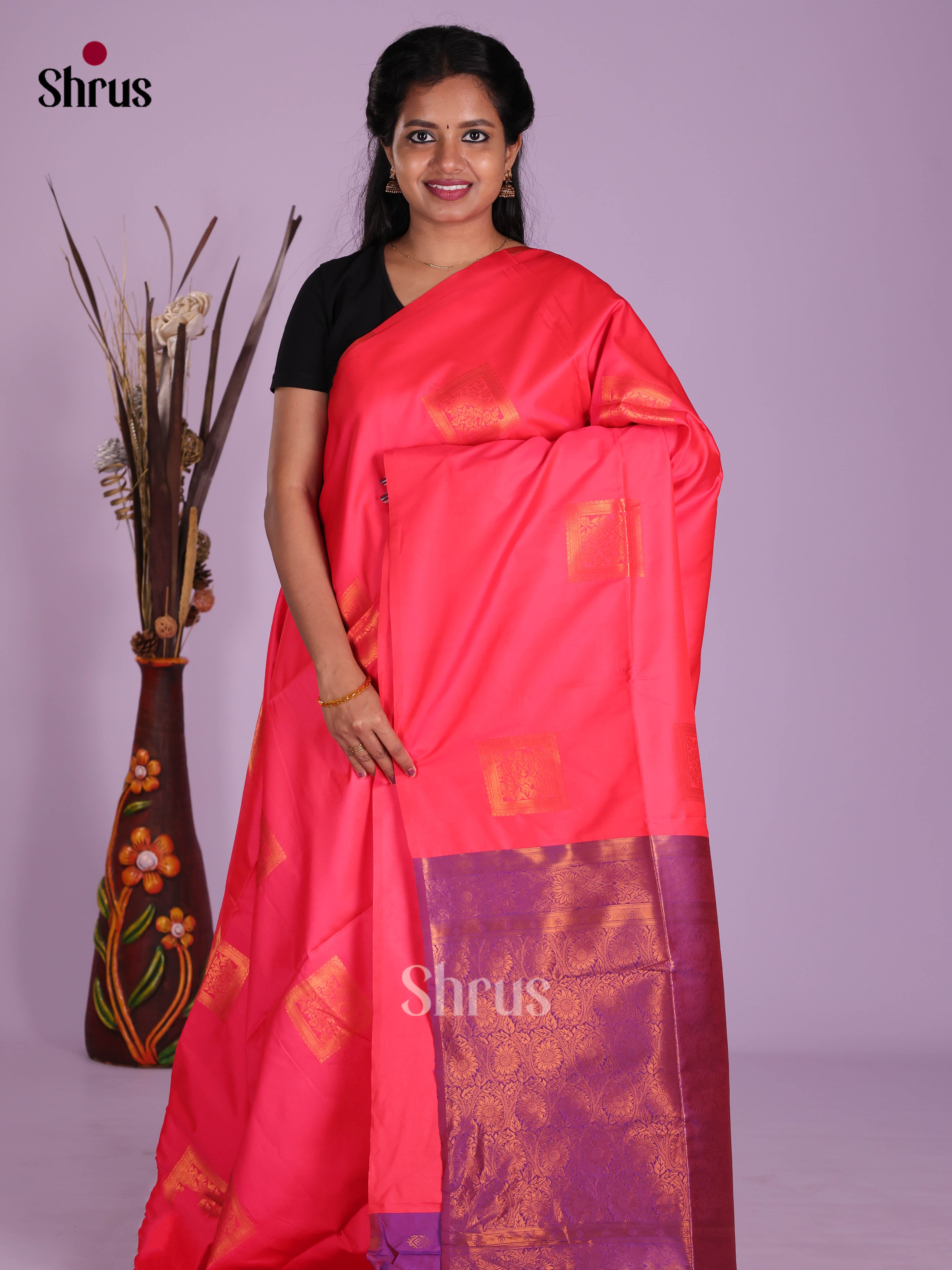 Pink & Purple - Semi Softsilk Saree