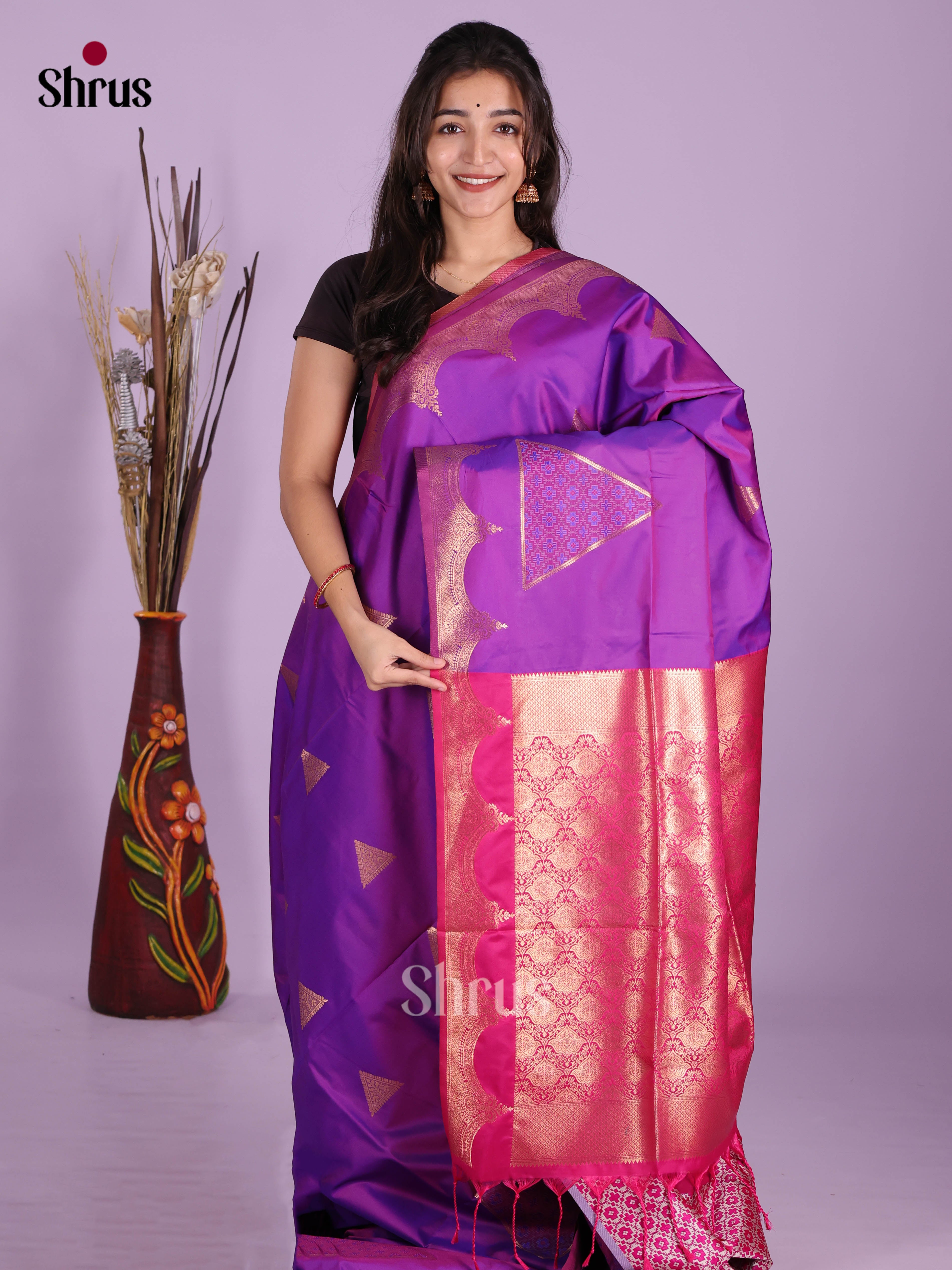 Purple & Pink - Semi Softsilk Saree