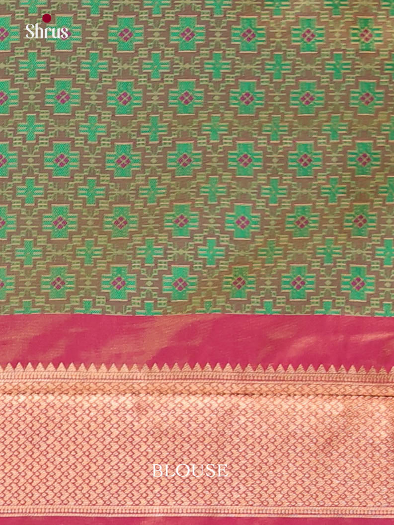 Parrot Green & Orangish Pink - Semi Softsilk Saree