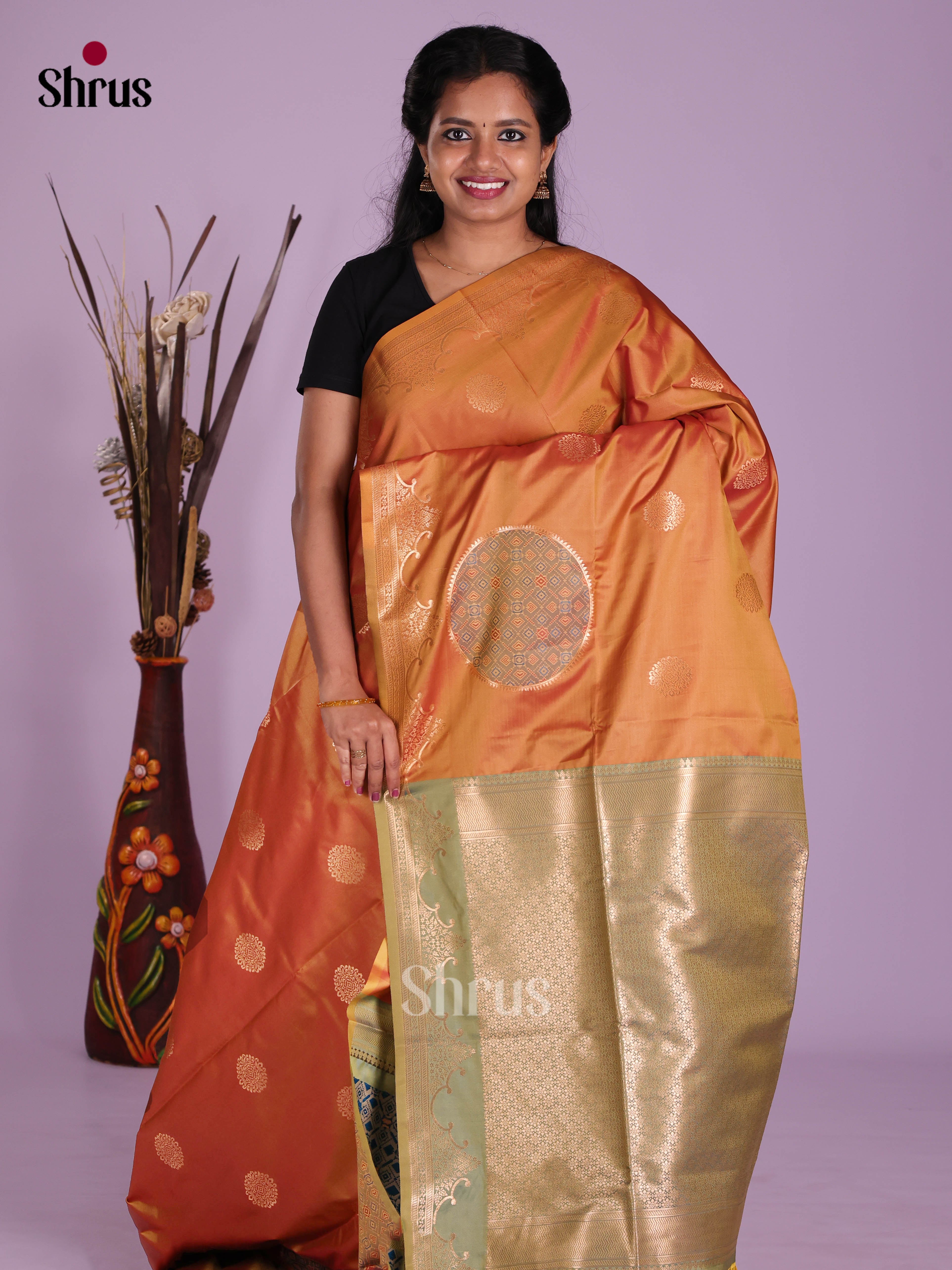 Brick & Green - Semi Softsilk Saree