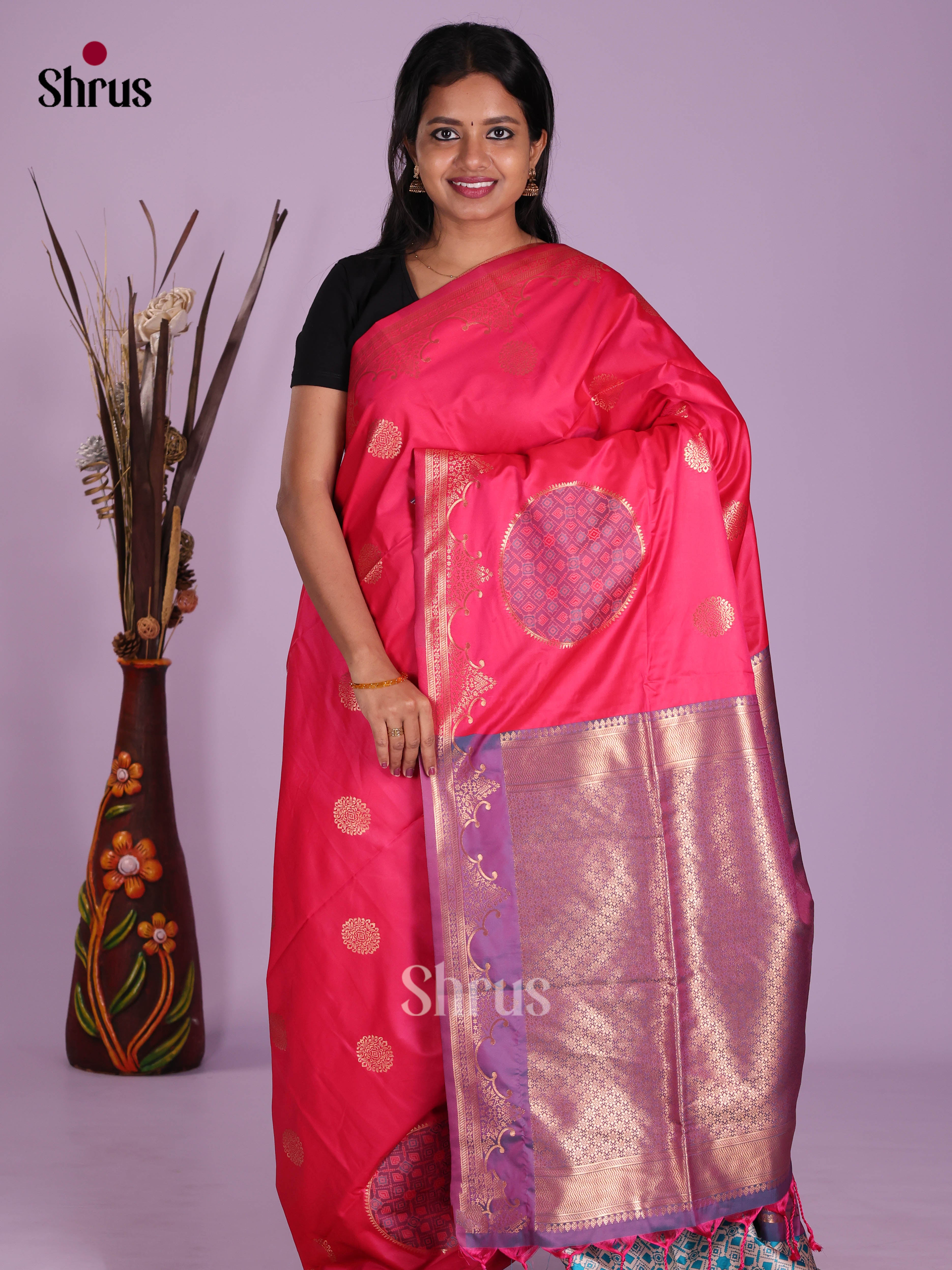 Pink & Purple- Semi Softsilk Saree