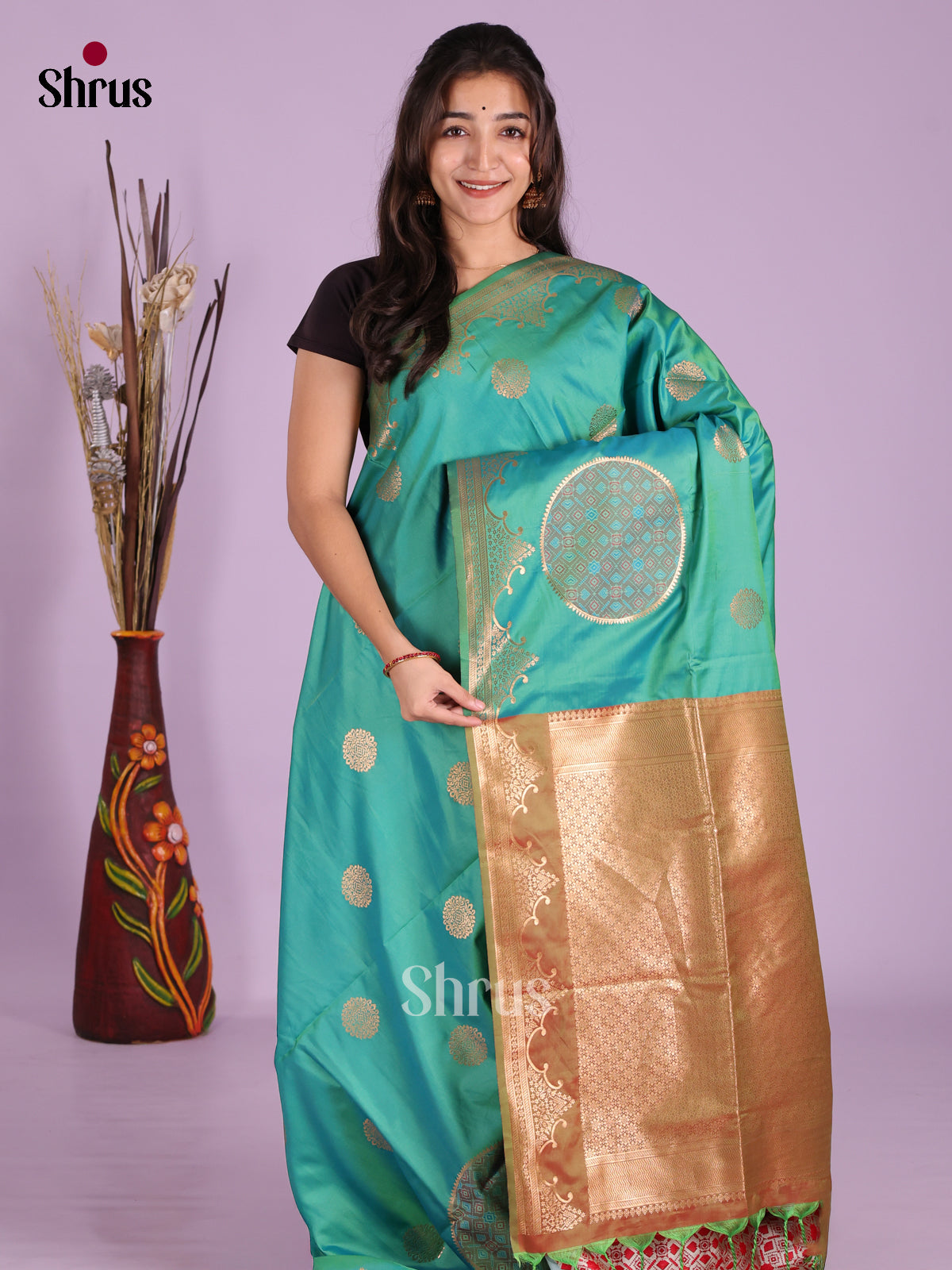 Green & Blue- Semi Softsilk Saree