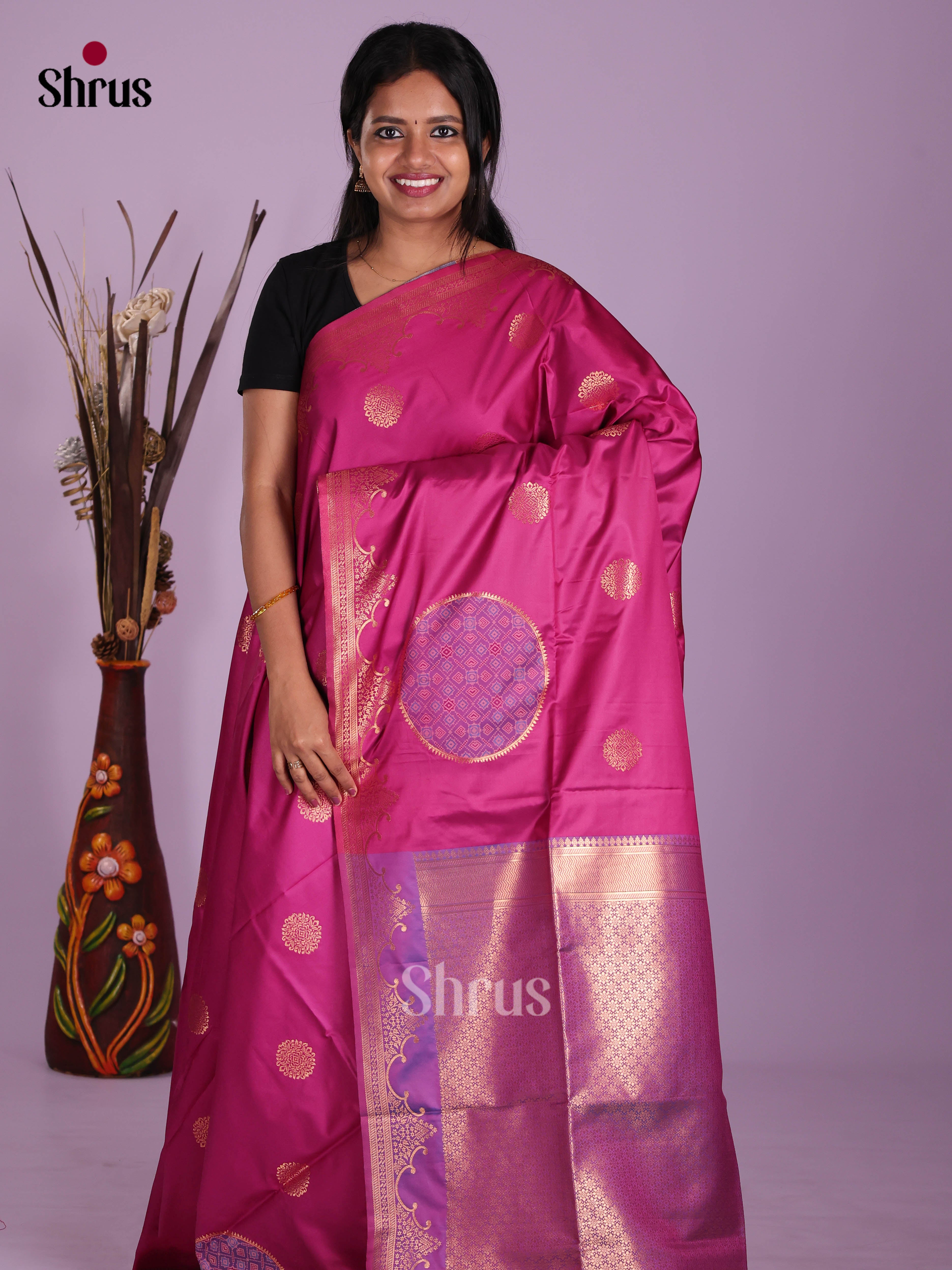 Purple & Blue - Semi Softsilk Saree