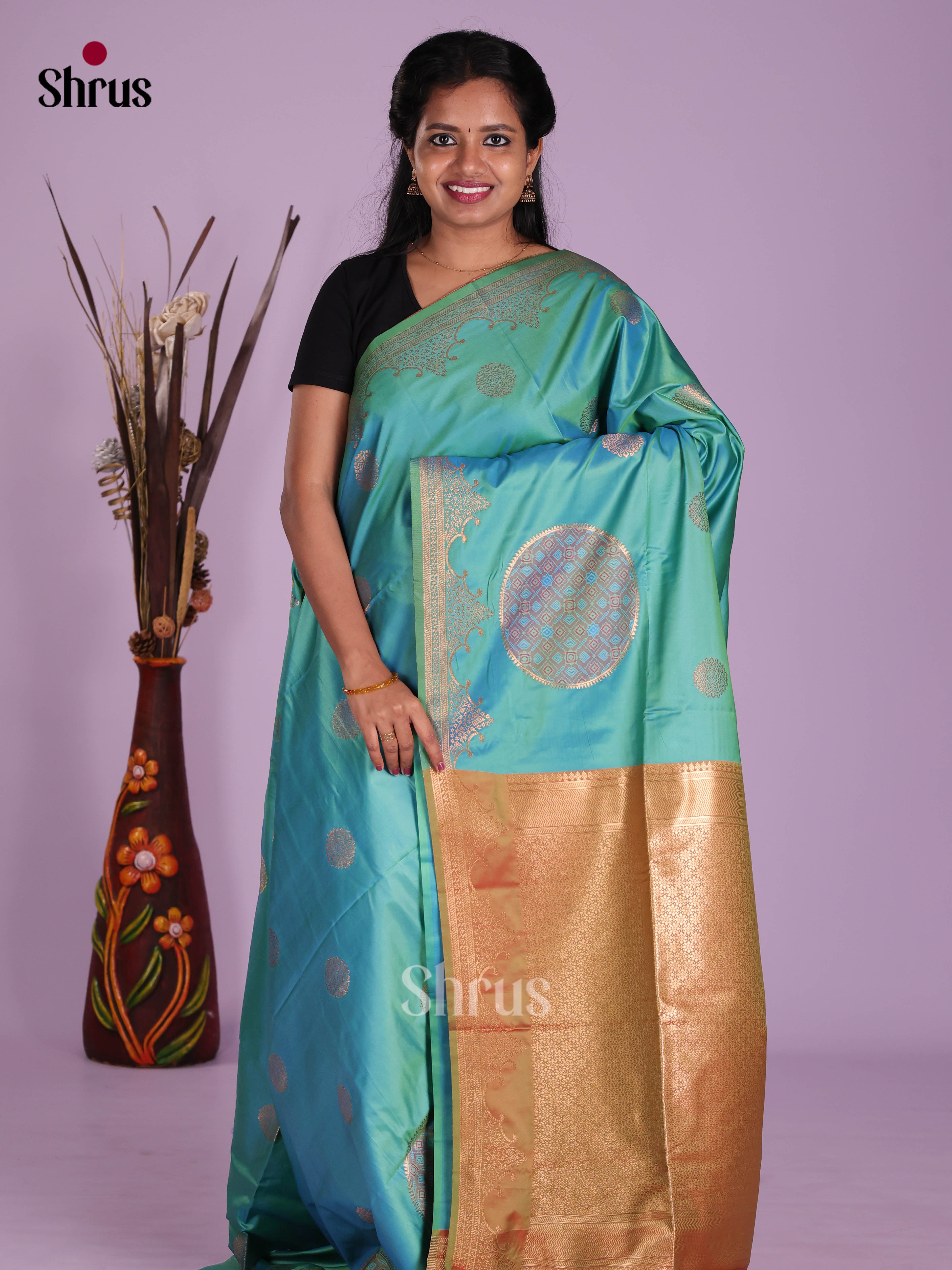 Green & Blue- Semi Softsilk Saree