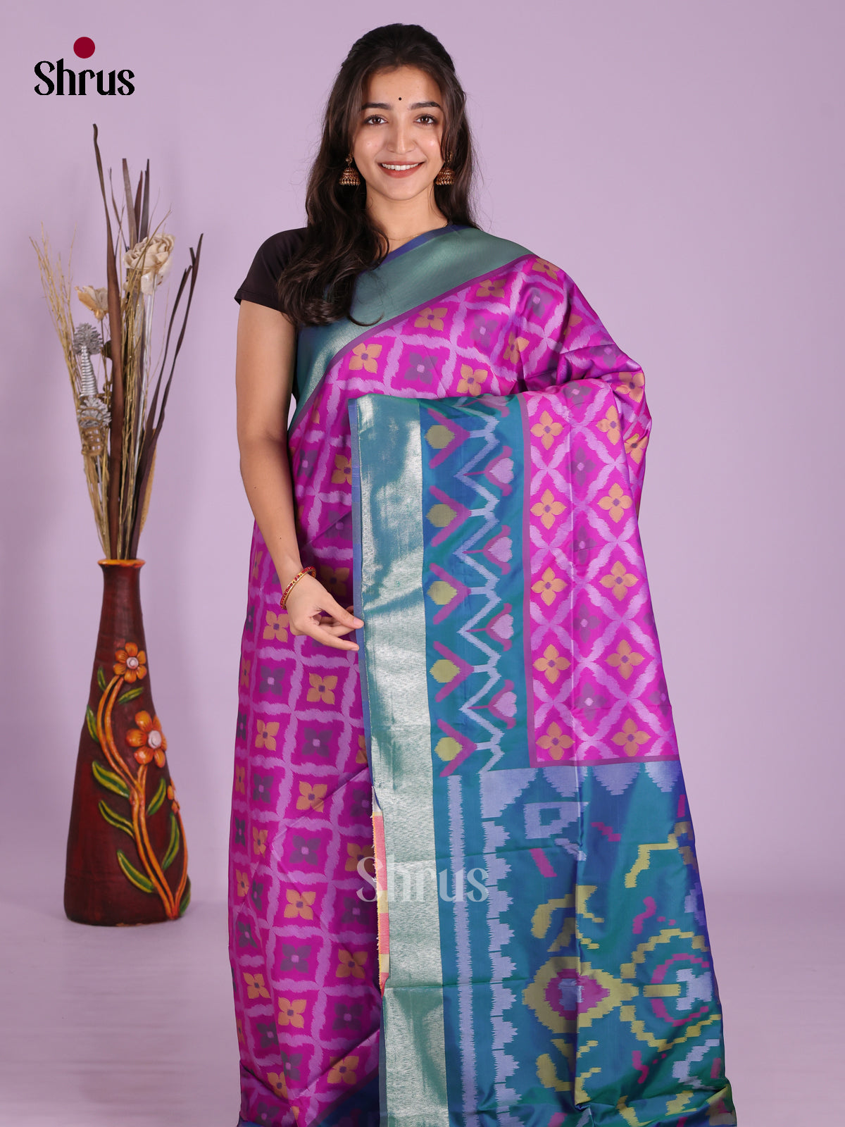 Purple & Green- Semi Softsilk Saree