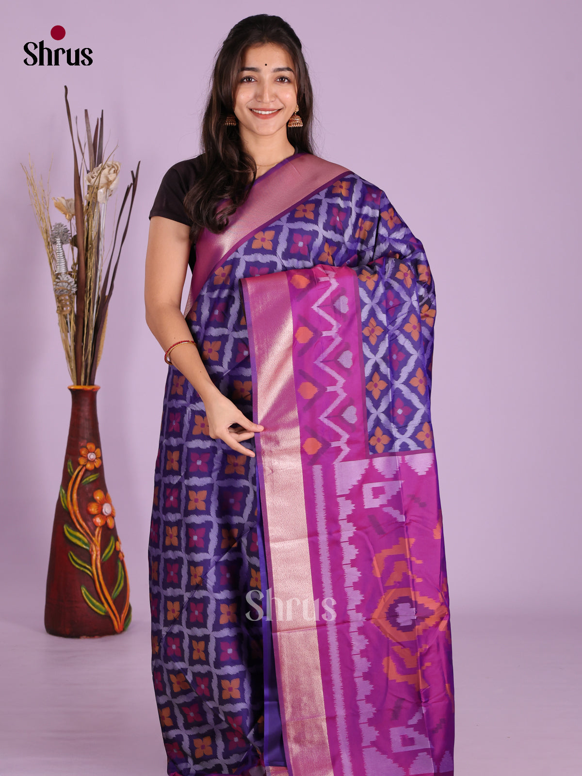 Blue & Purple - Semi Softsilk Saree
