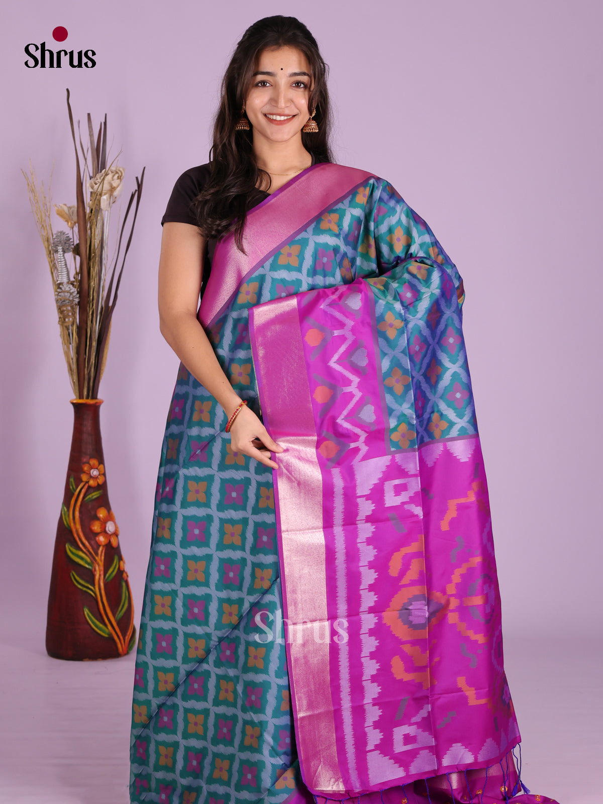 Blue & Purple - Semi Softsilk Saree