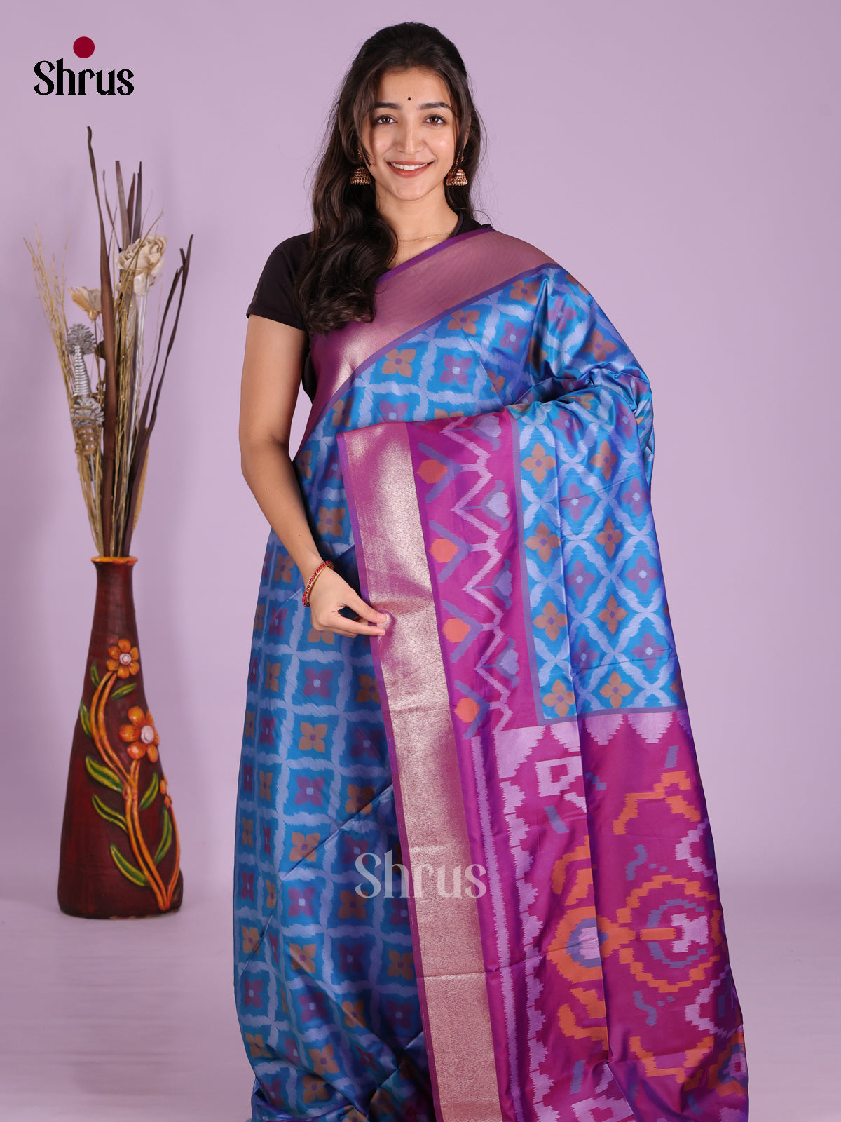 Blue & Purple- Semi Softsilk Saree