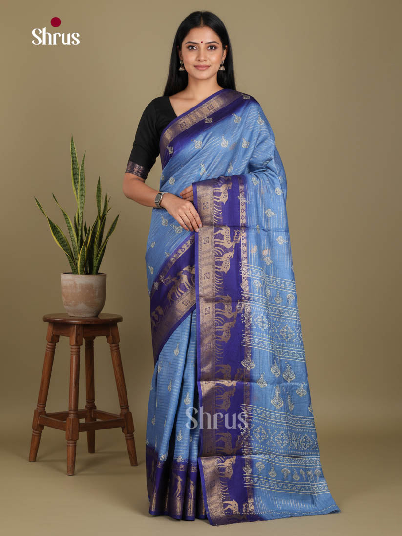 Blue & Navy Blue - Semi Dola silk Saree
