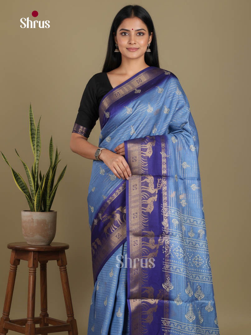 Blue & Navy Blue - Semi Dola silk Saree