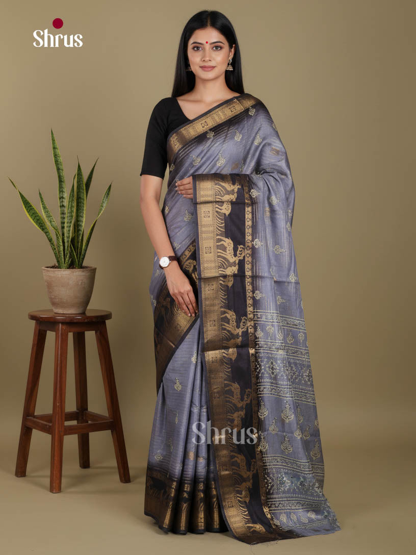 Grey & Blue- Semi Dola silk Saree