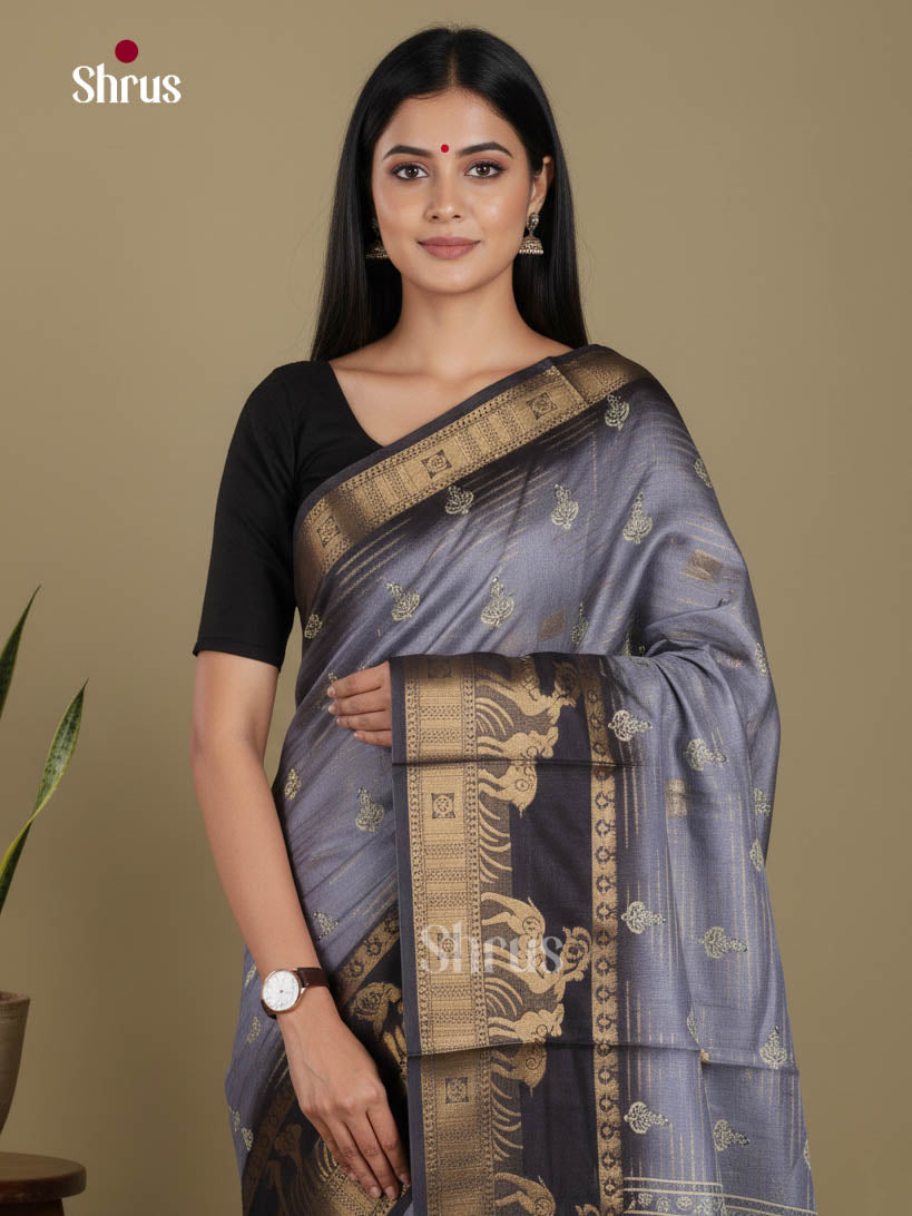 Grey & Blue- Semi Dola silk Saree