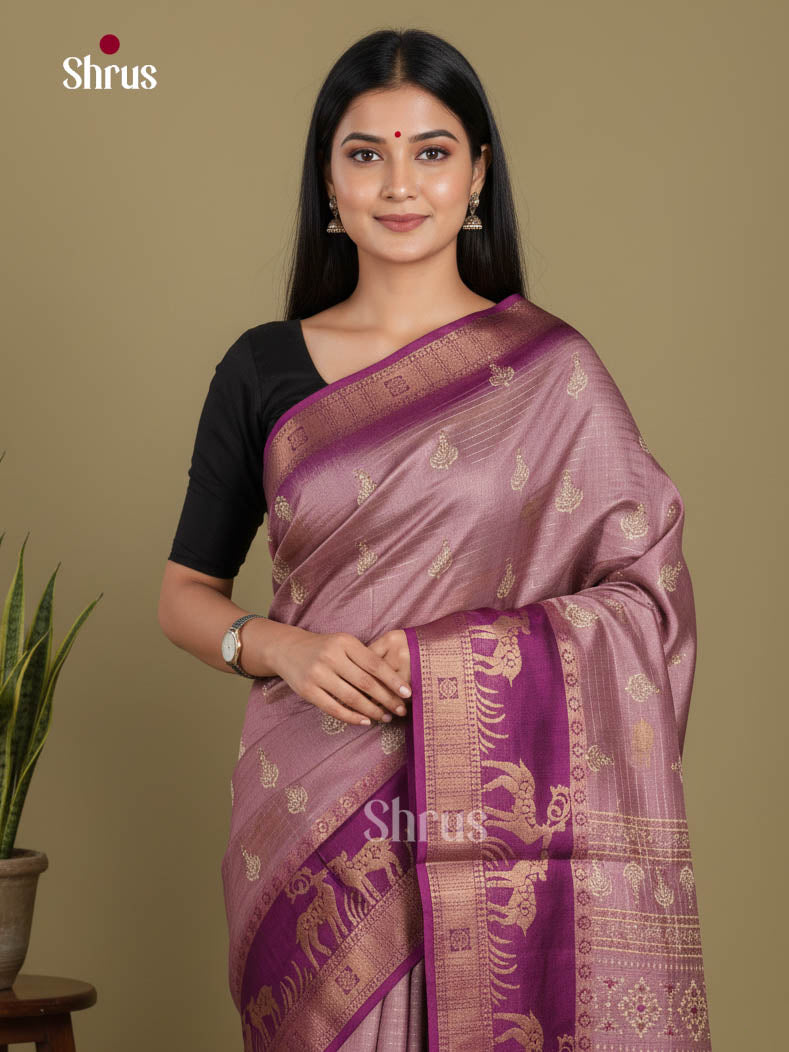 Mild Lavender & Purple - Semi Dola silk Saree
